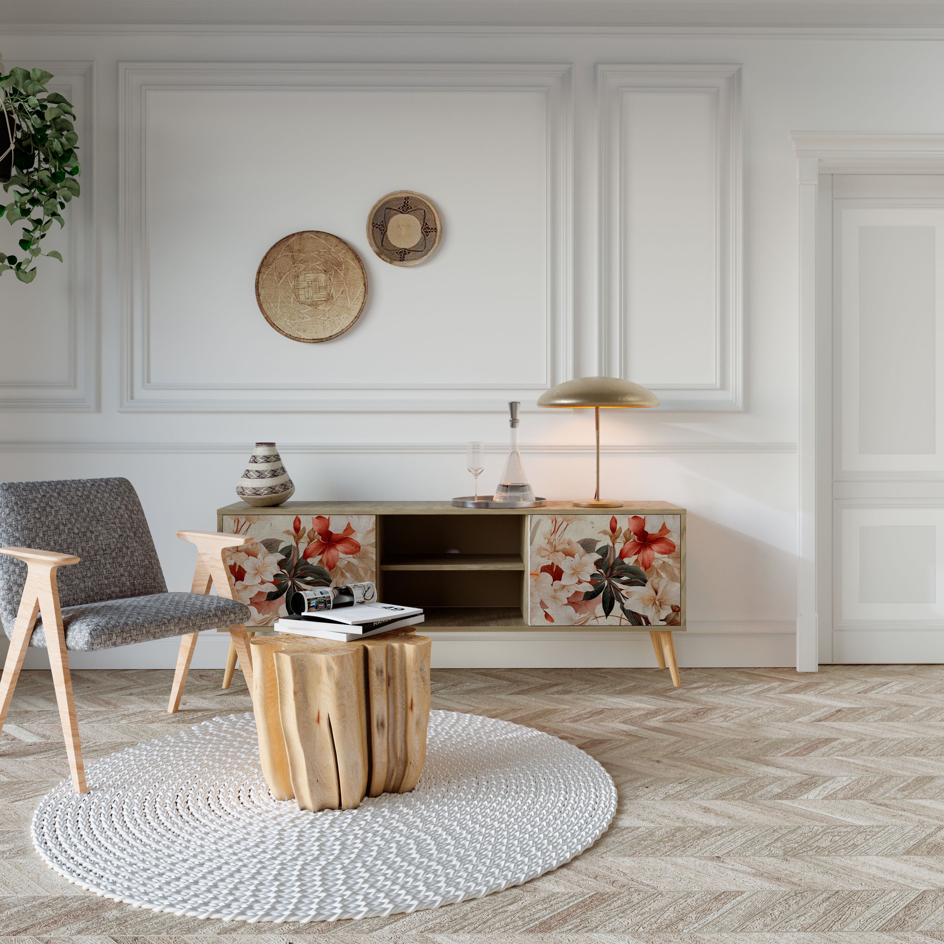 Mueble de TV PETAL HARMONY de 2 puertas con efecto roble