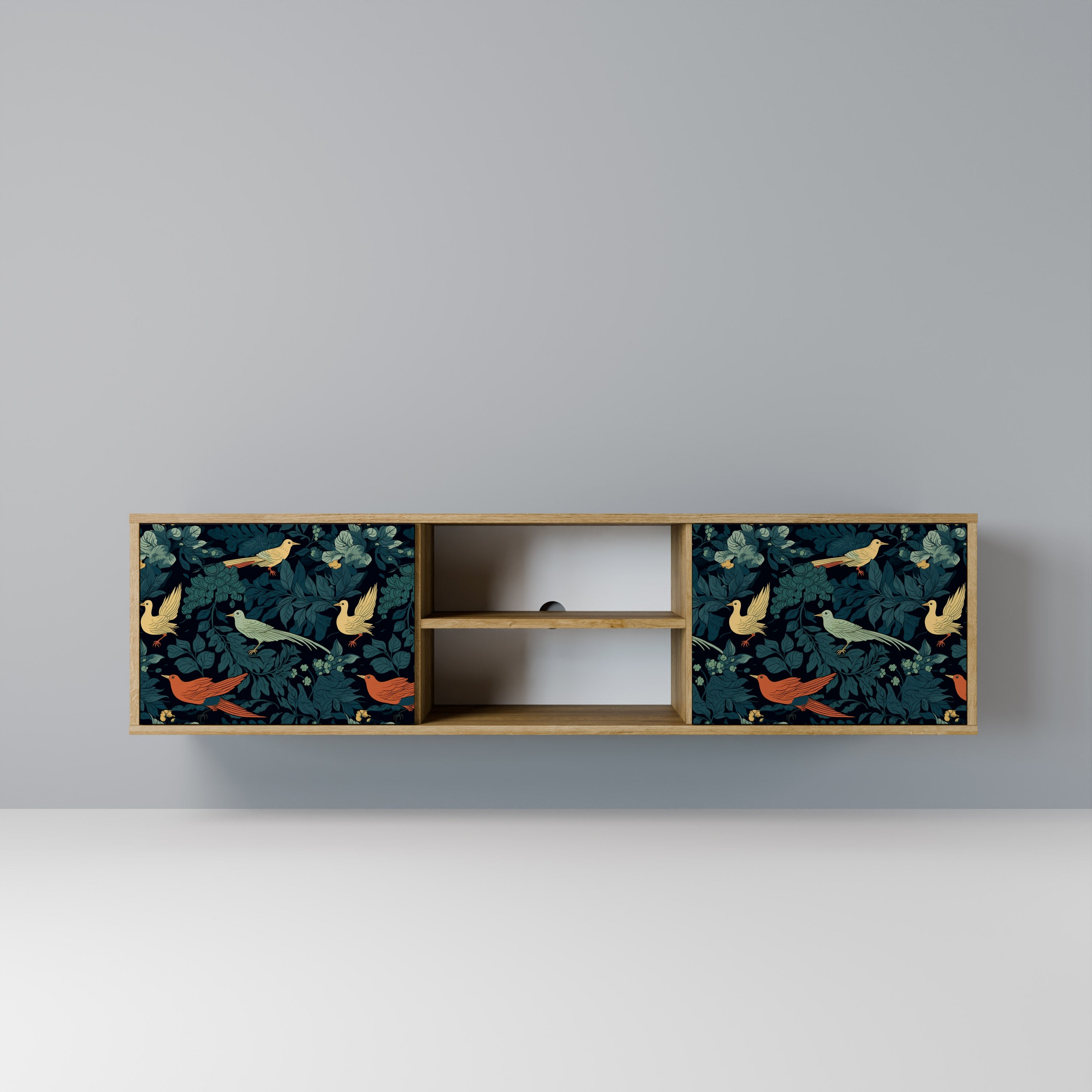 Mueble de TV de 2 puertas FOWL ORNAMENT con efecto roble