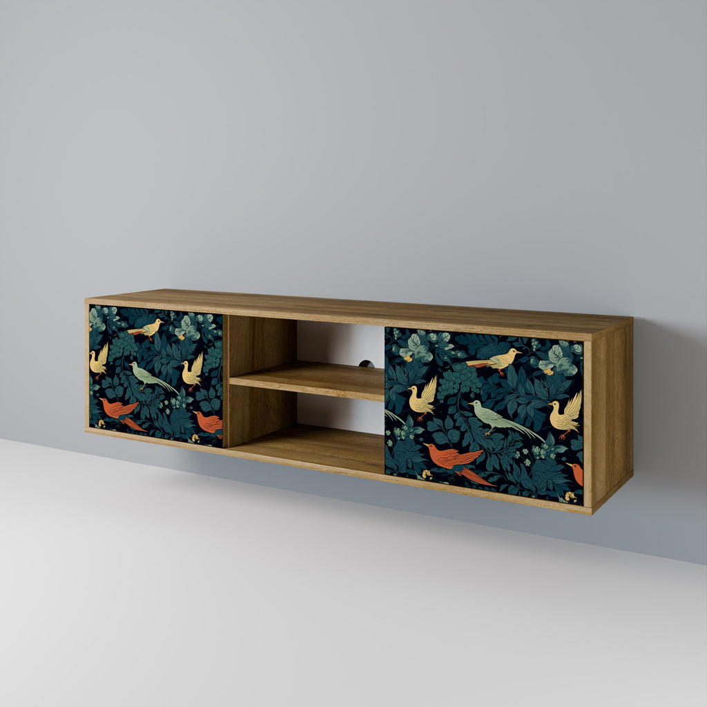 Mueble de TV de 2 puertas FOWL ORNAMENT con efecto roble