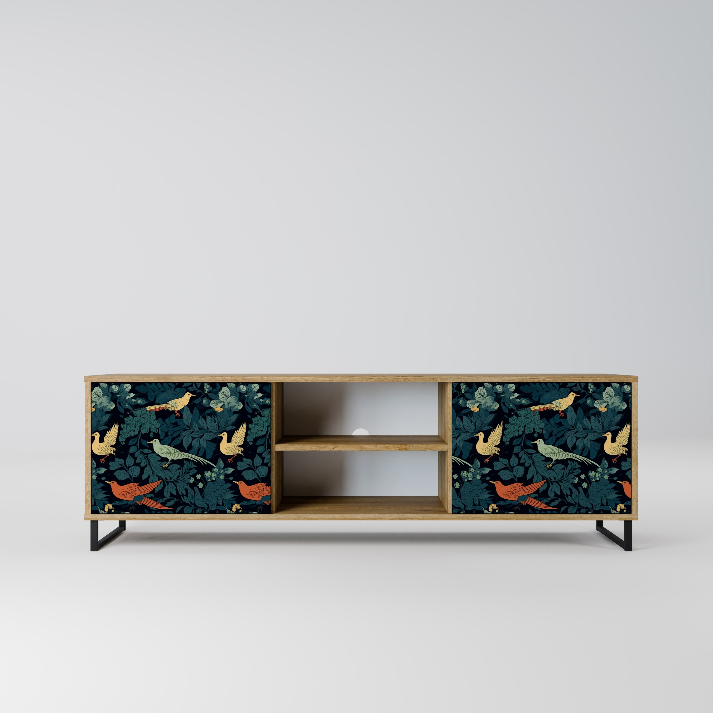 Mueble de TV de 2 puertas FOWL ORNAMENT con efecto roble
