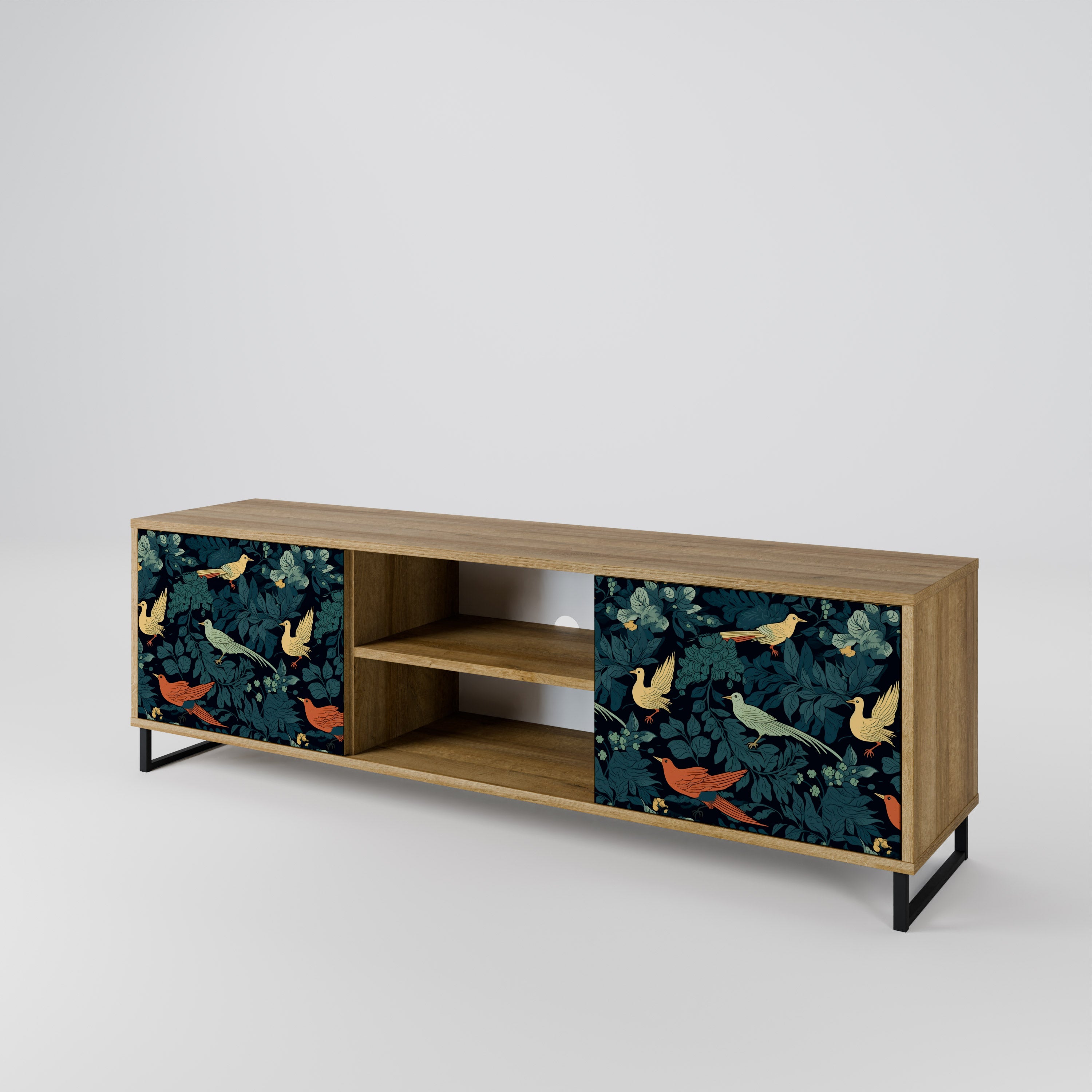 Mueble de TV de 2 puertas FOWL ORNAMENT con efecto roble