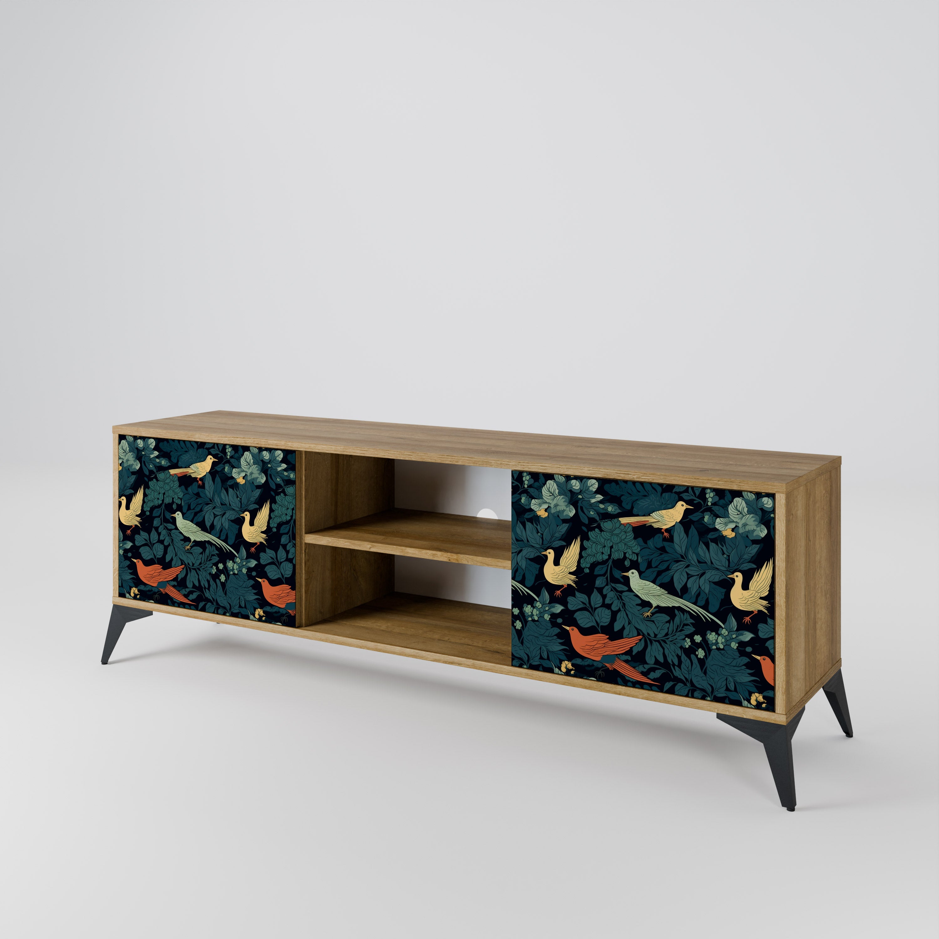 Mueble de TV de 2 puertas FOWL ORNAMENT con efecto roble
