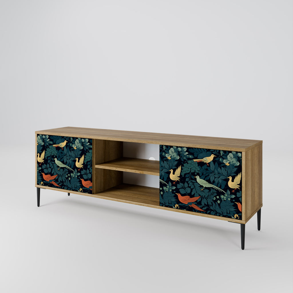 Mueble de TV de 2 puertas FOWL ORNAMENT con efecto roble