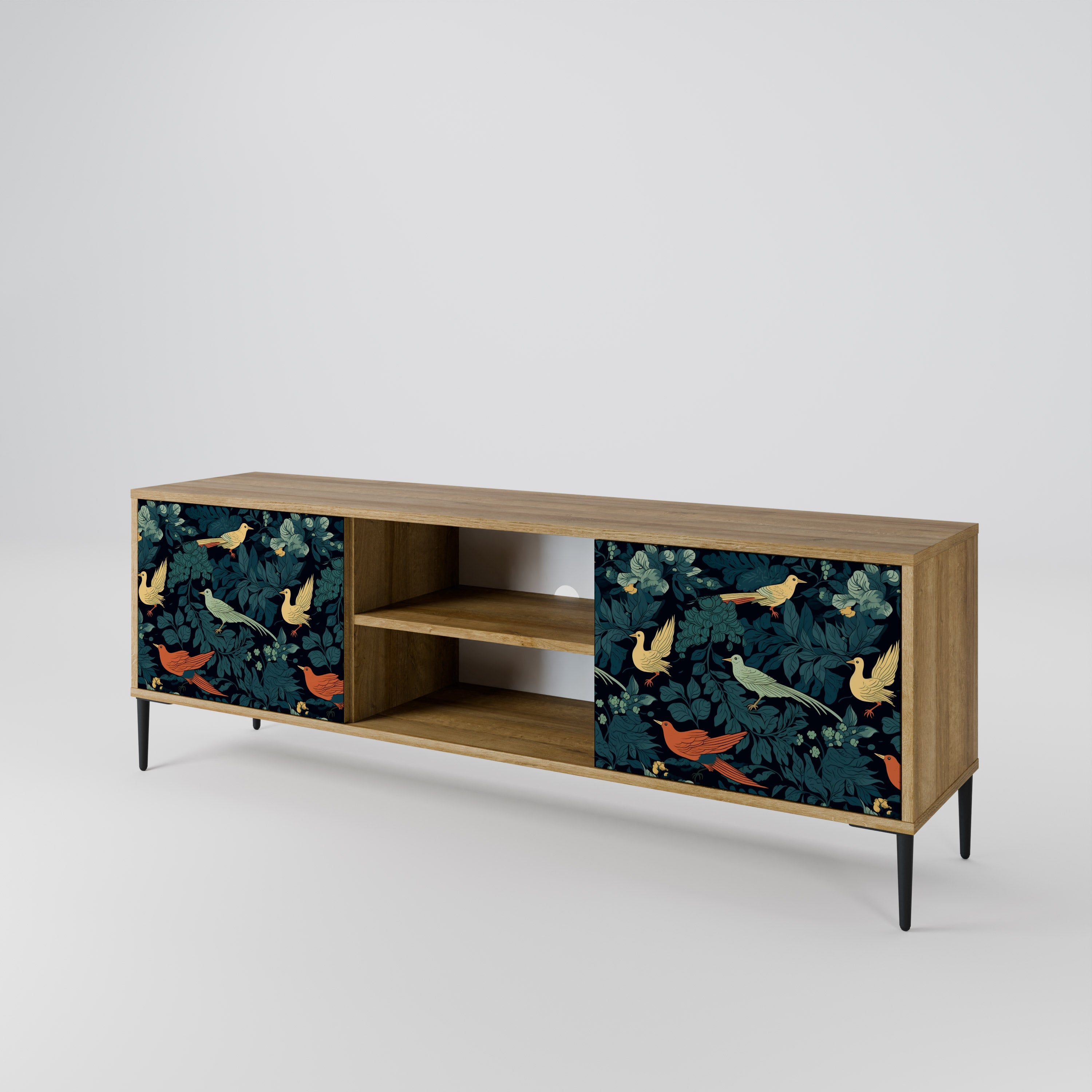 Mueble de TV de 2 puertas FOWL ORNAMENT con efecto roble