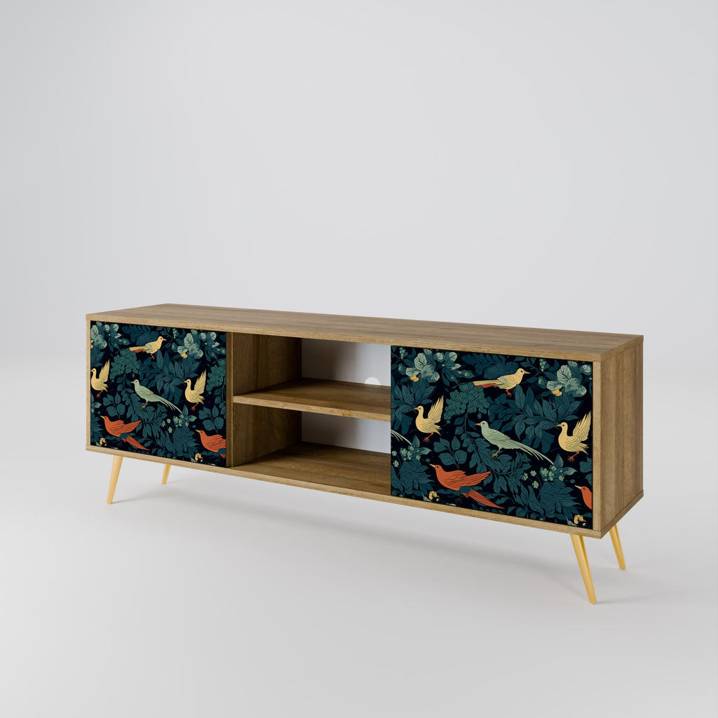 Mueble de TV de 2 puertas FOWL ORNAMENT con efecto roble