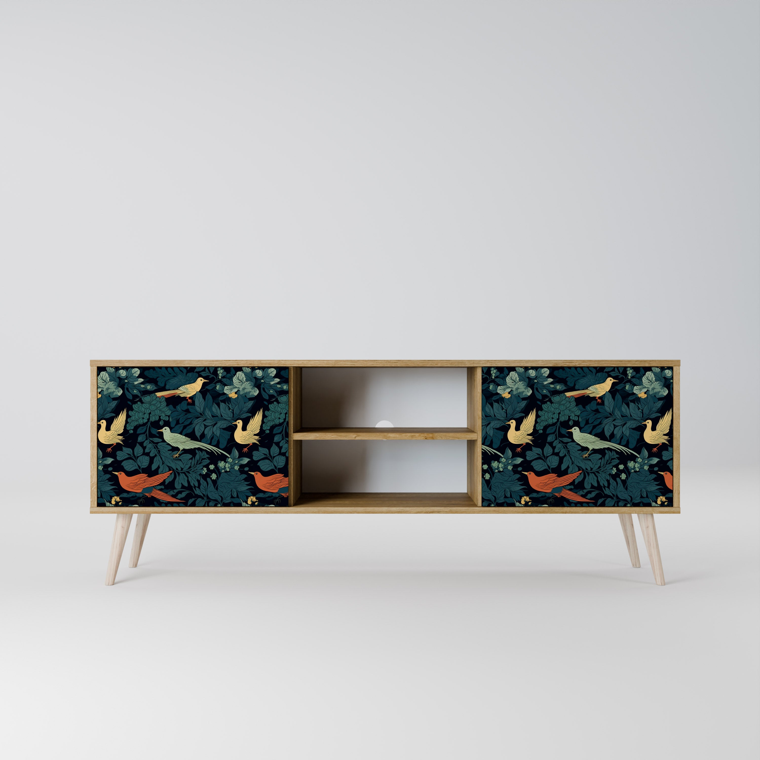 Mueble de TV de 2 puertas FOWL ORNAMENT con efecto roble