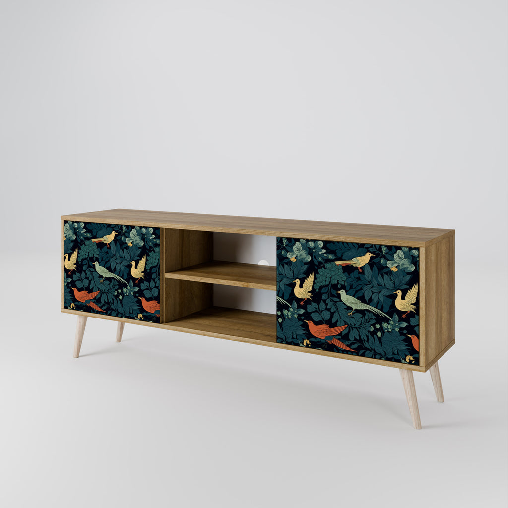 Mueble de TV de 2 puertas FOWL ORNAMENT con efecto roble