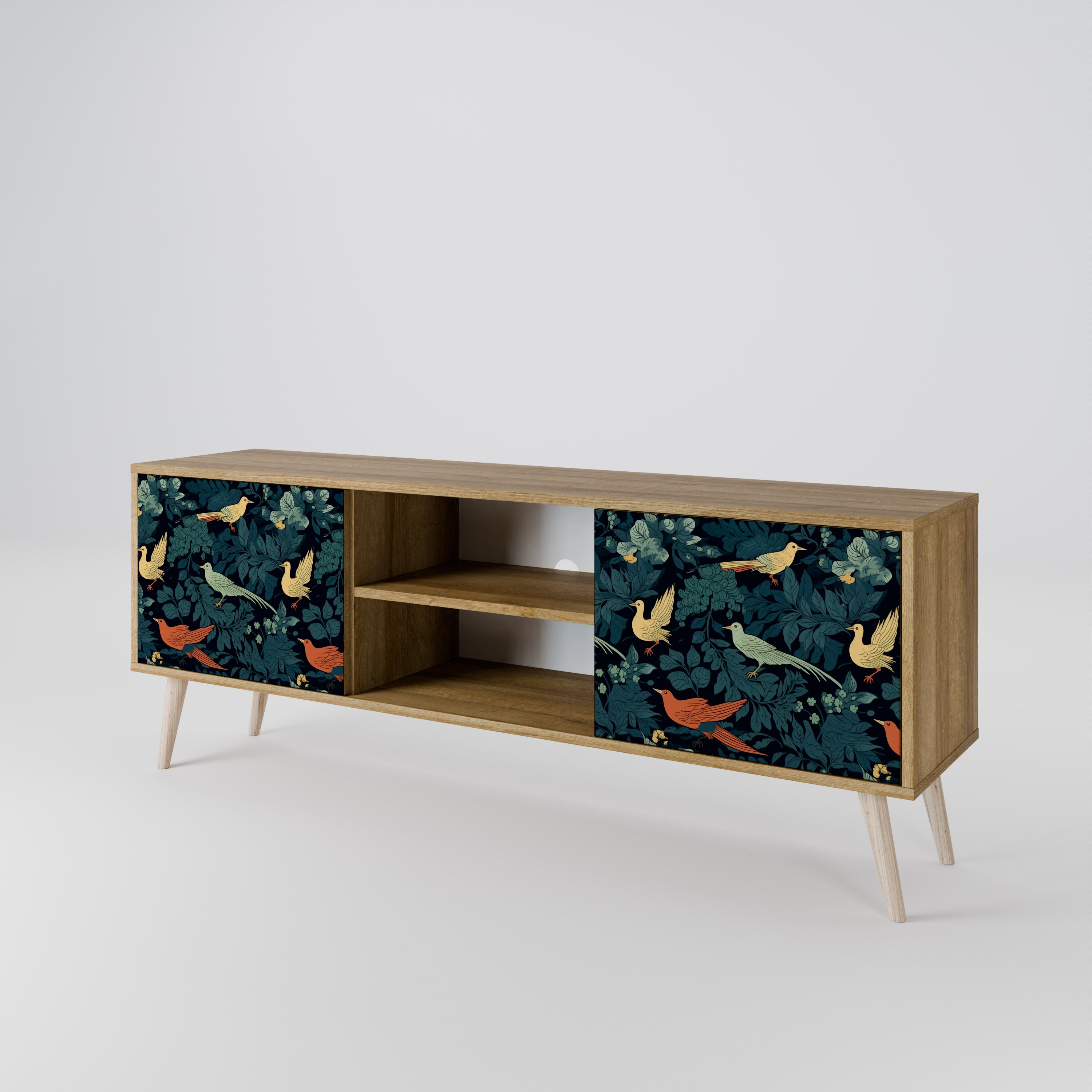 Mueble de TV de 2 puertas FOWL ORNAMENT con efecto roble