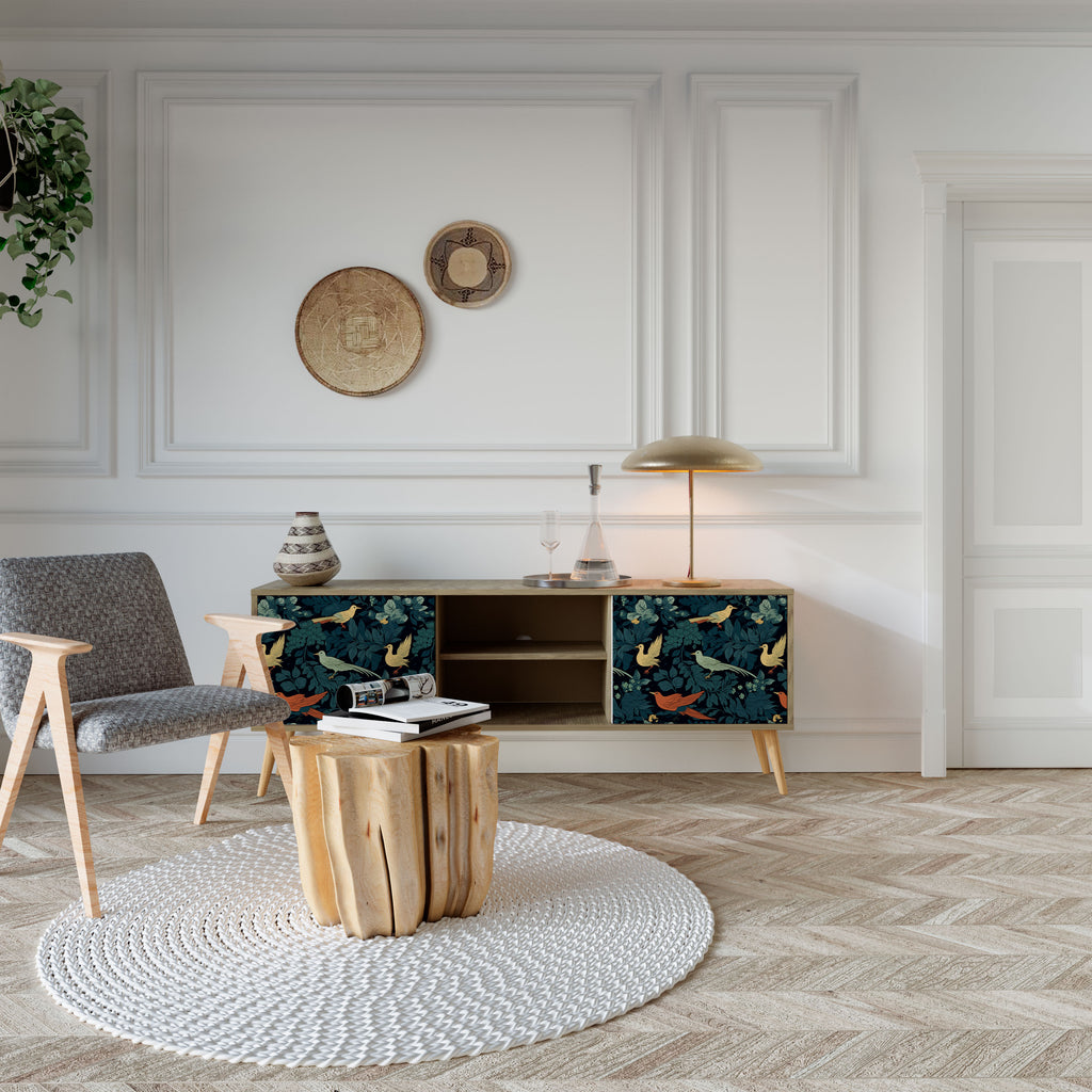 Mueble de TV de 2 puertas FOWL ORNAMENT con efecto roble