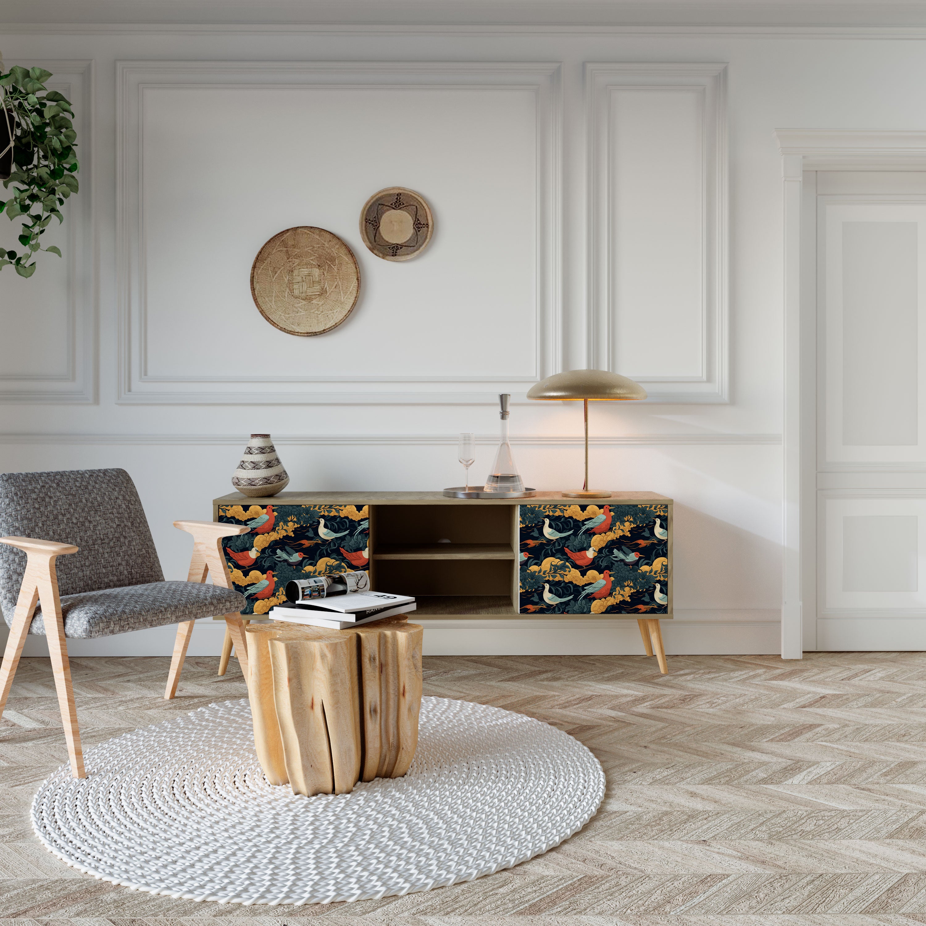 Mueble de TV de 2 puertas FOWLY DAZE con efecto roble