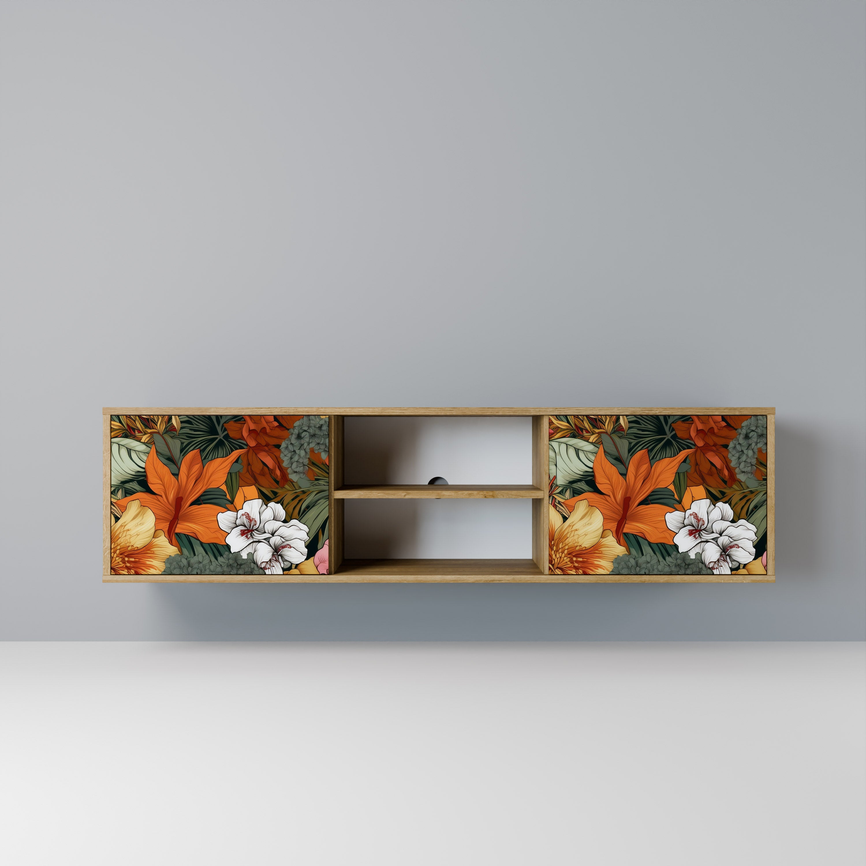 Mueble de TV de 2 puertas RADIANT FLORA con efecto roble