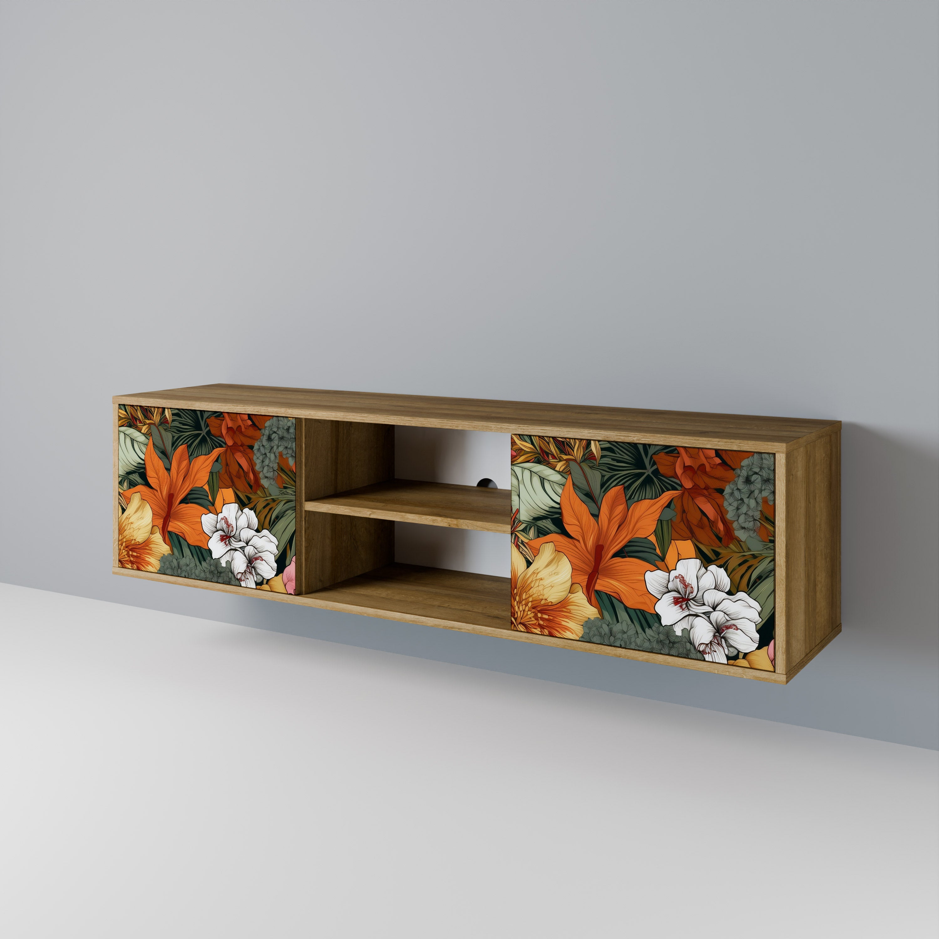 Mueble de TV de 2 puertas RADIANT FLORA con efecto roble