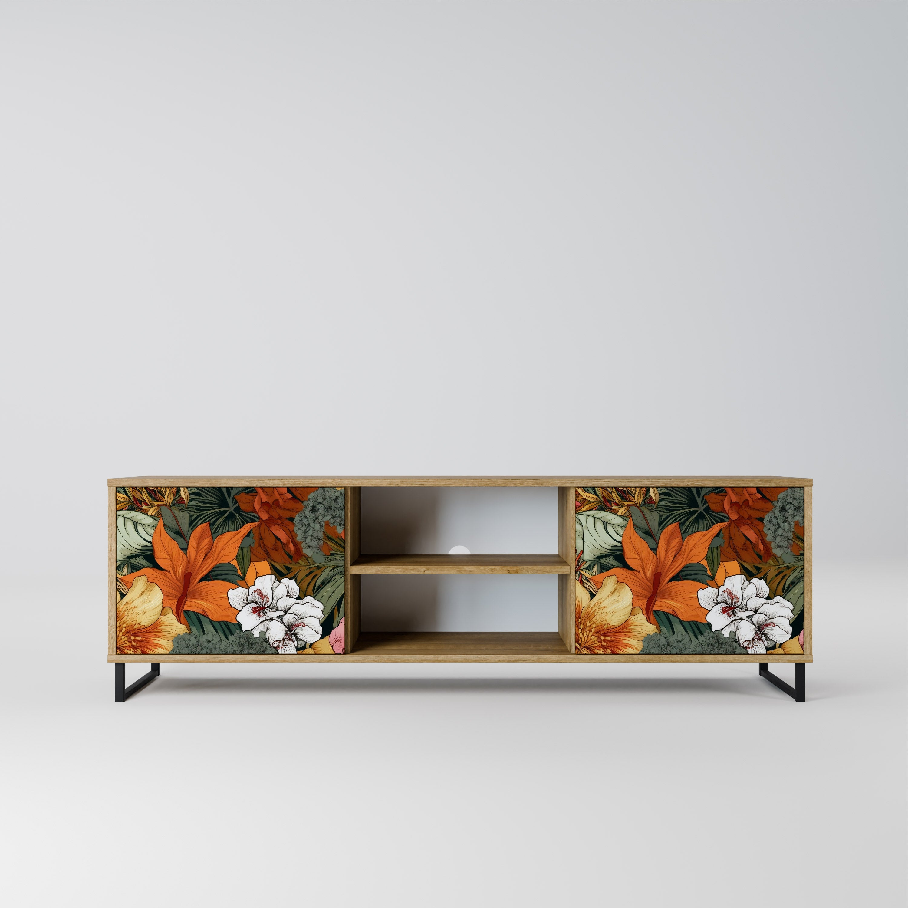 Mueble de TV de 2 puertas RADIANT FLORA con efecto roble
