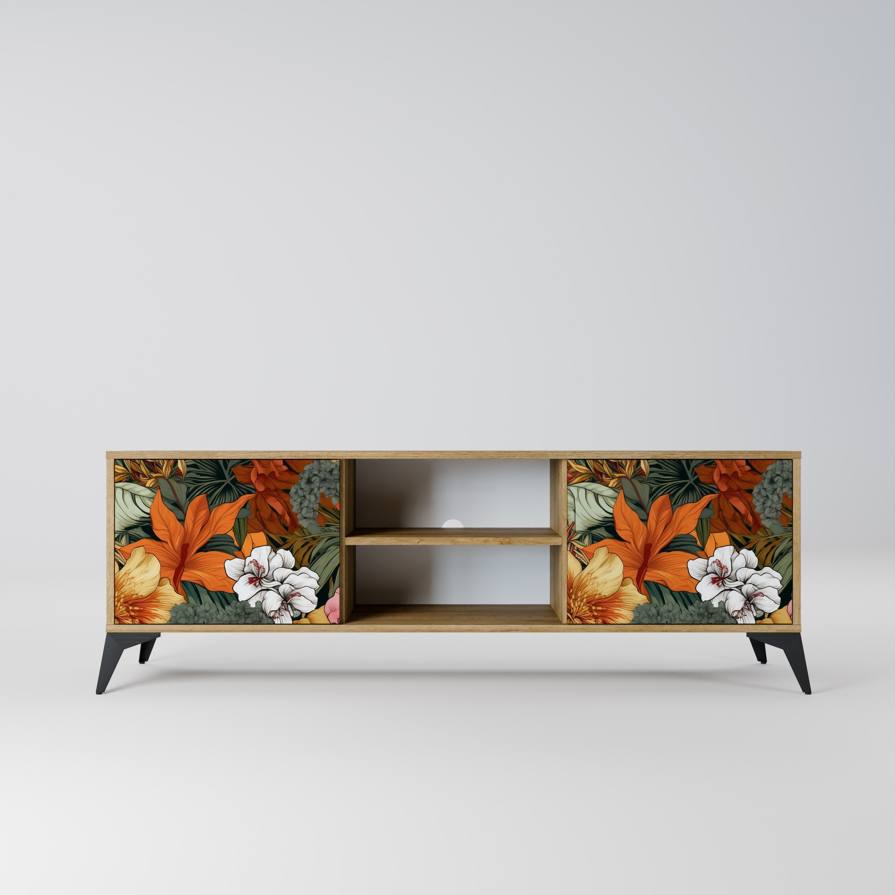 Mueble de TV de 2 puertas RADIANT FLORA con efecto roble