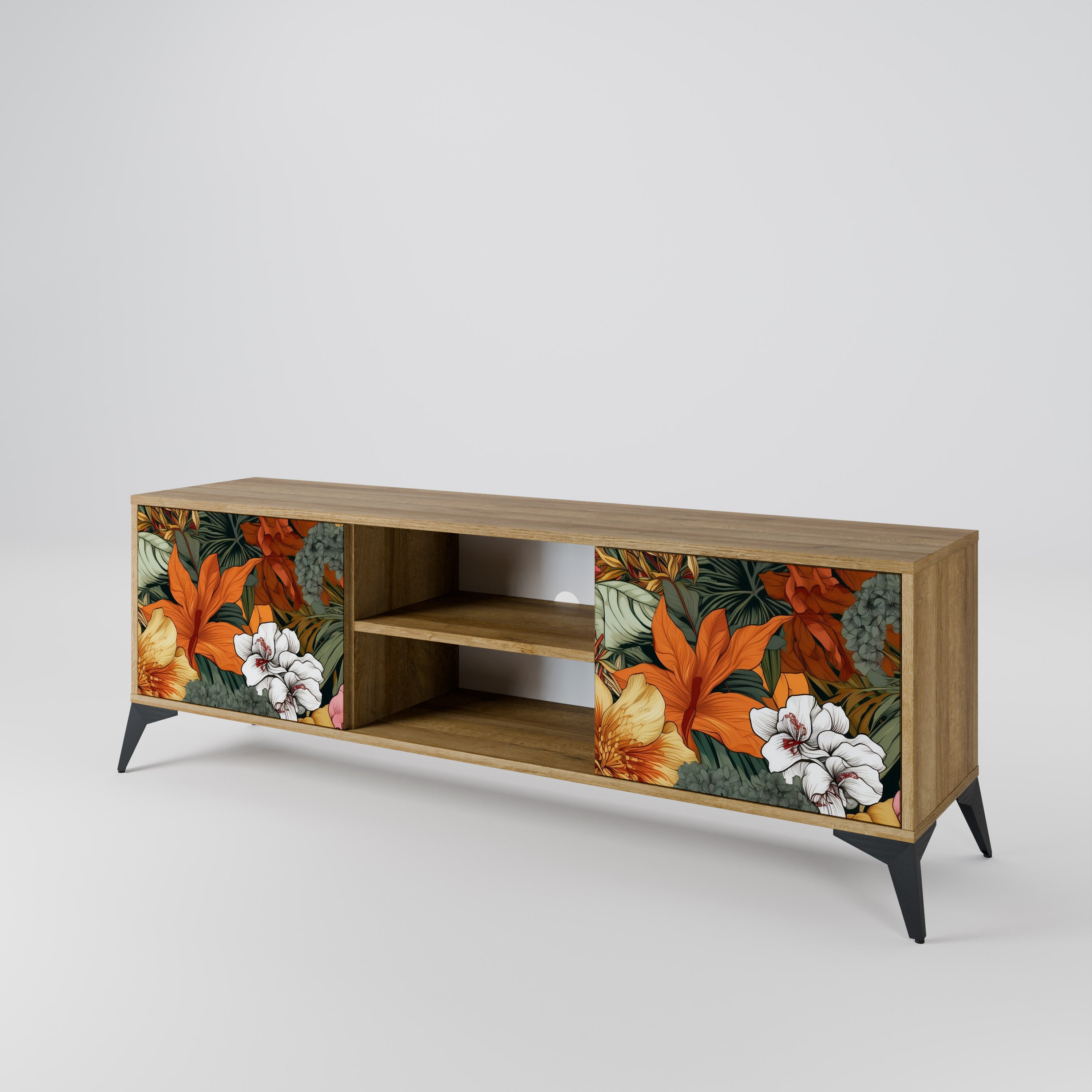 Mueble de TV de 2 puertas RADIANT FLORA con efecto roble