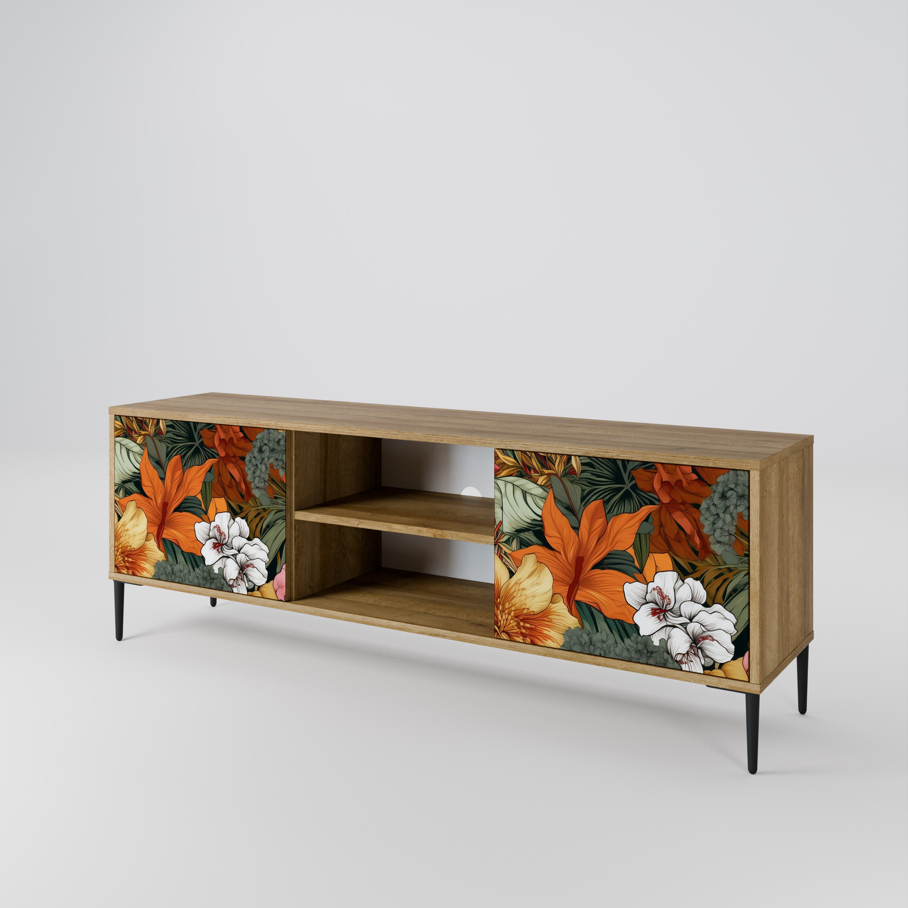 Mueble de TV de 2 puertas RADIANT FLORA con efecto roble