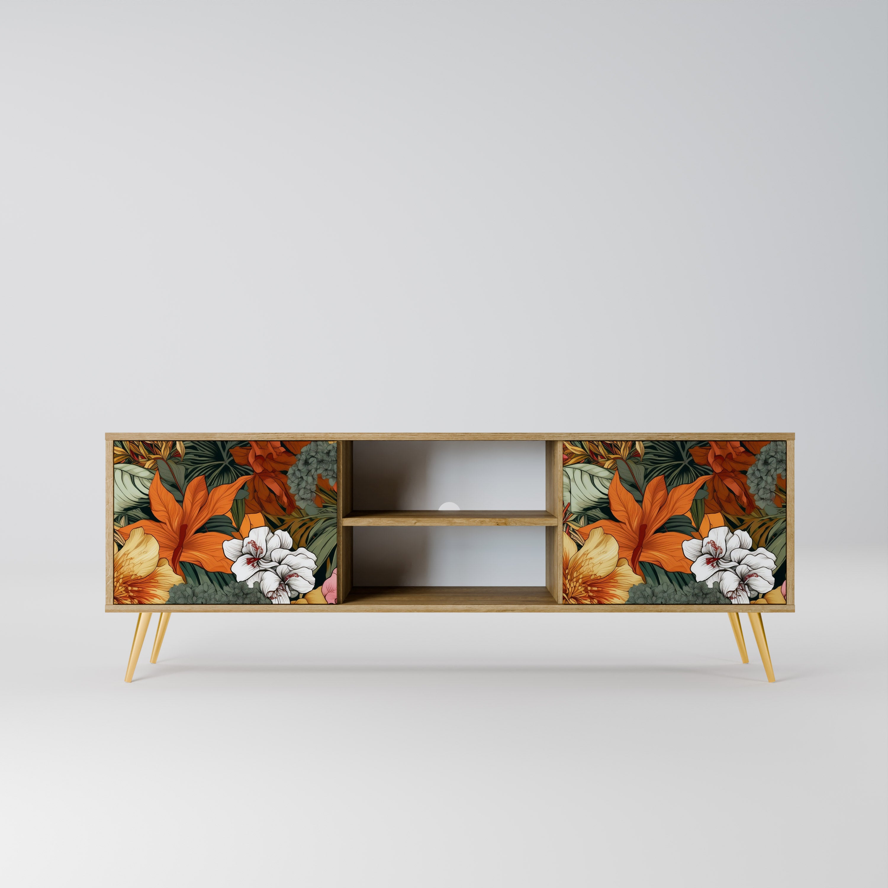 Mueble de TV de 2 puertas RADIANT FLORA con efecto roble