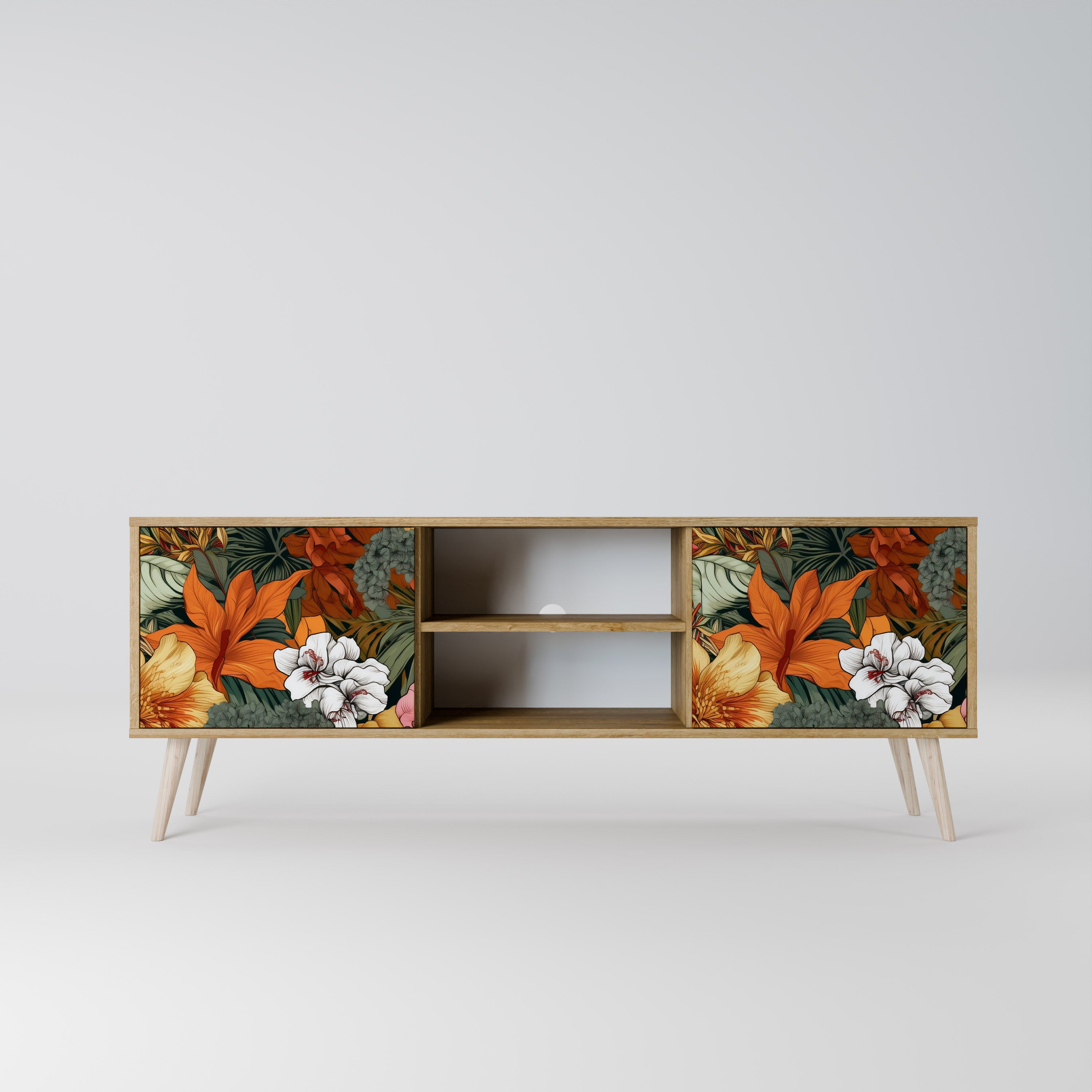 Mueble de TV de 2 puertas RADIANT FLORA con efecto roble