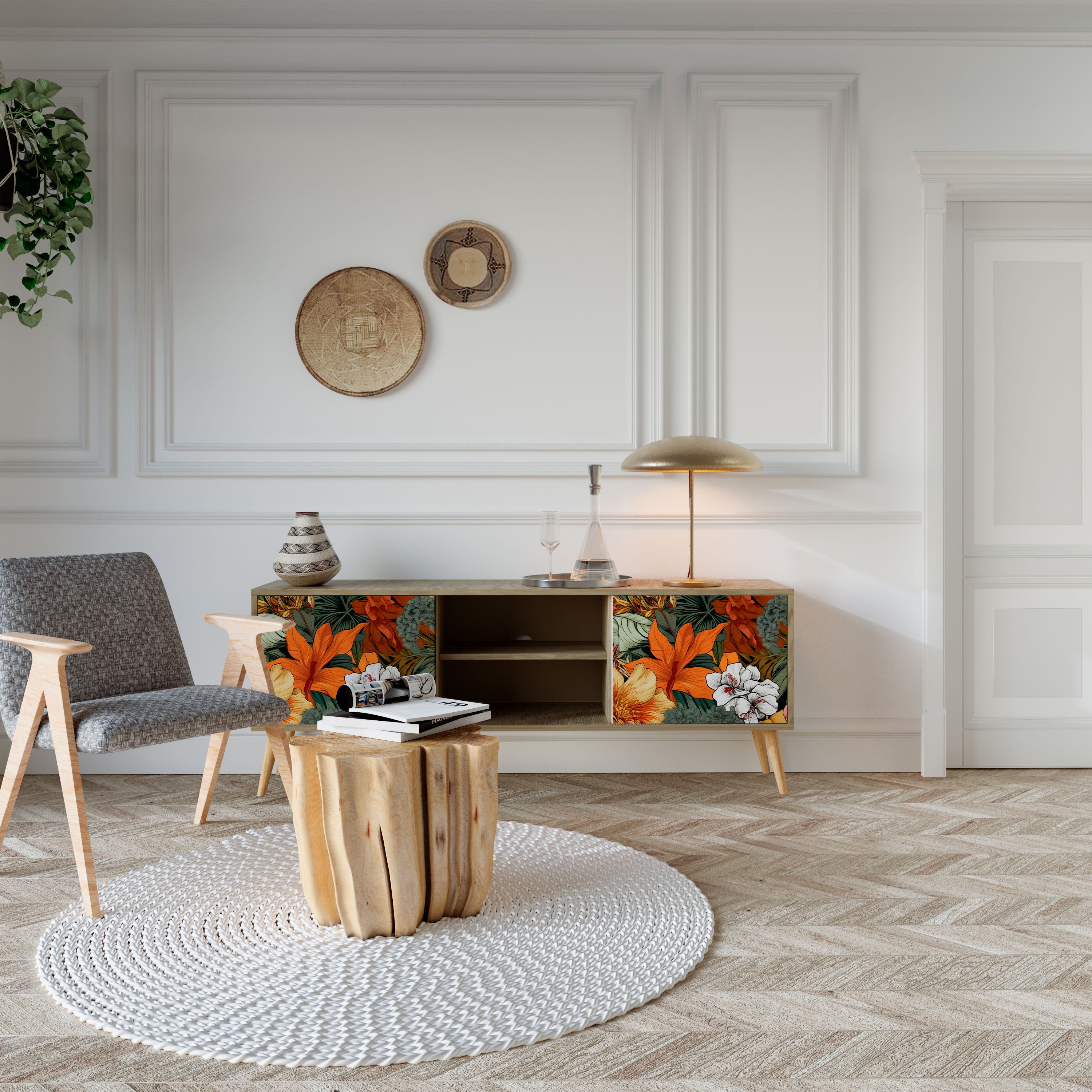 Mueble de TV de 2 puertas RADIANT FLORA con efecto roble