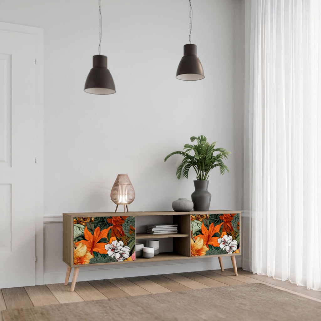 Mueble de TV de 2 puertas RADIANT FLORA con efecto roble