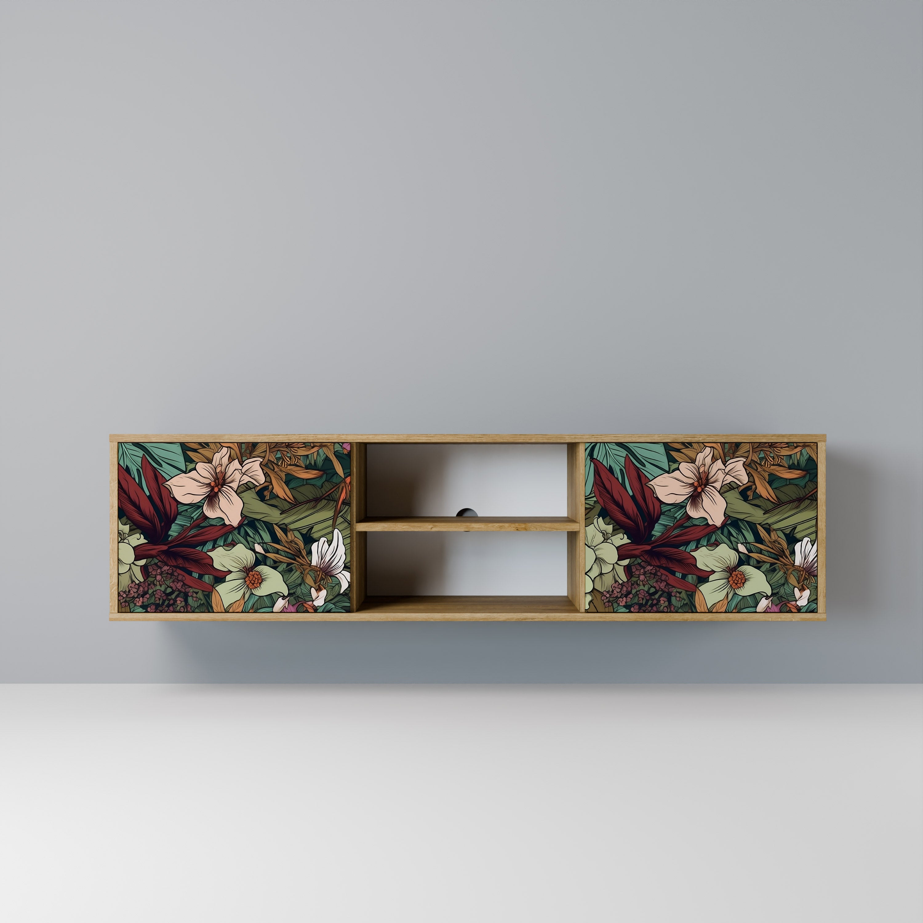 Mueble de TV de 2 puertas BOTANICAL EMERGENCE en efecto roble