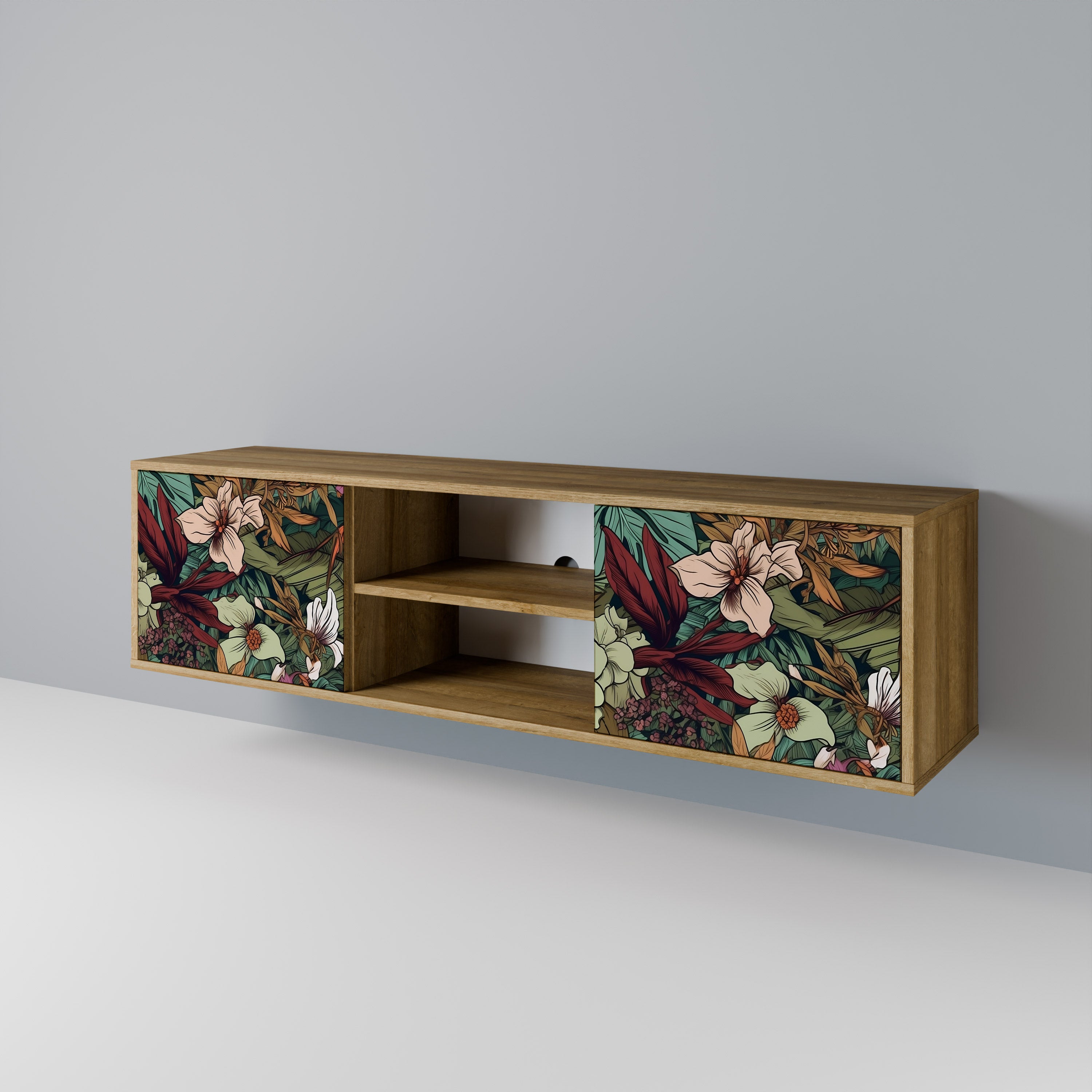 Mueble de TV de 2 puertas BOTANICAL EMERGENCE en efecto roble