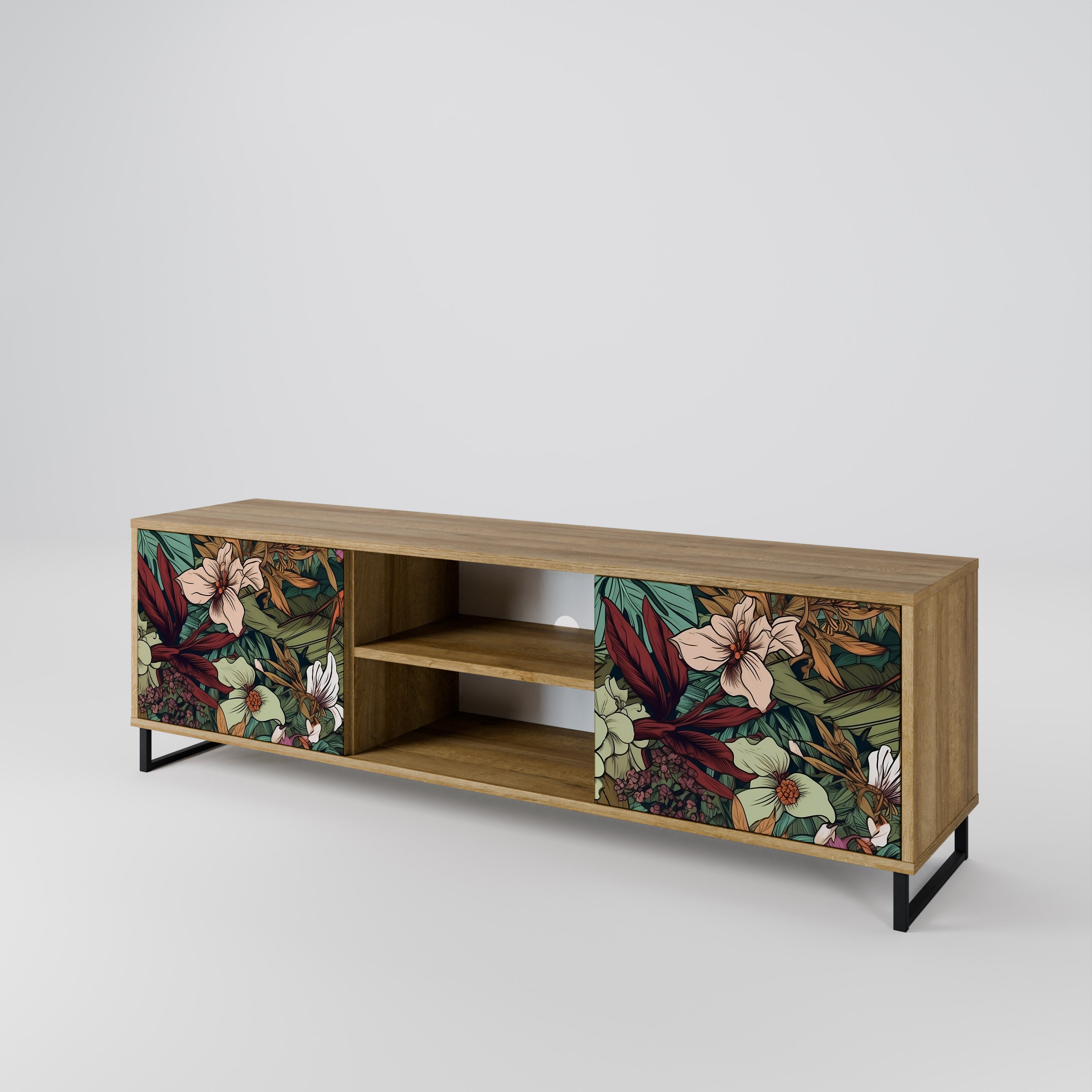 Mueble de TV de 2 puertas BOTANICAL EMERGENCE en efecto roble