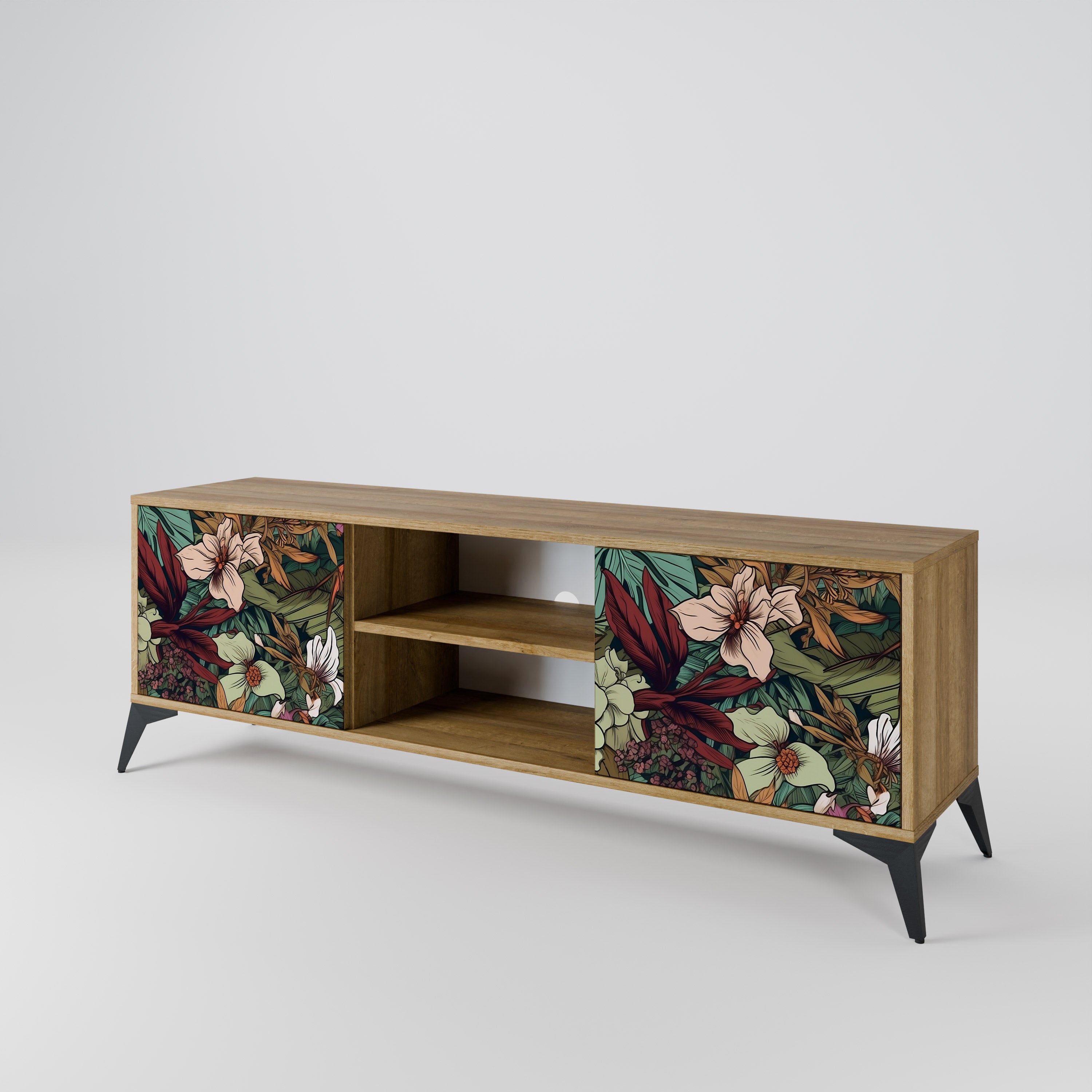 Mueble de TV de 2 puertas BOTANICAL EMERGENCE en efecto roble