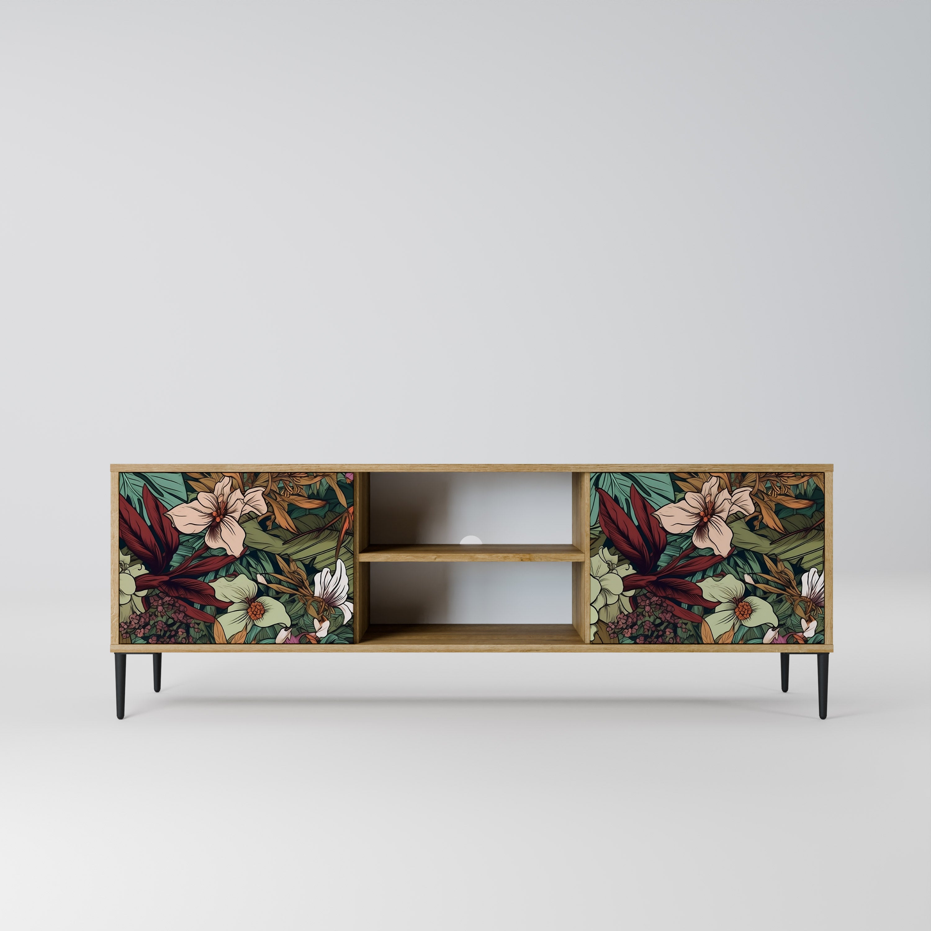 Mueble de TV de 2 puertas BOTANICAL EMERGENCE en efecto roble