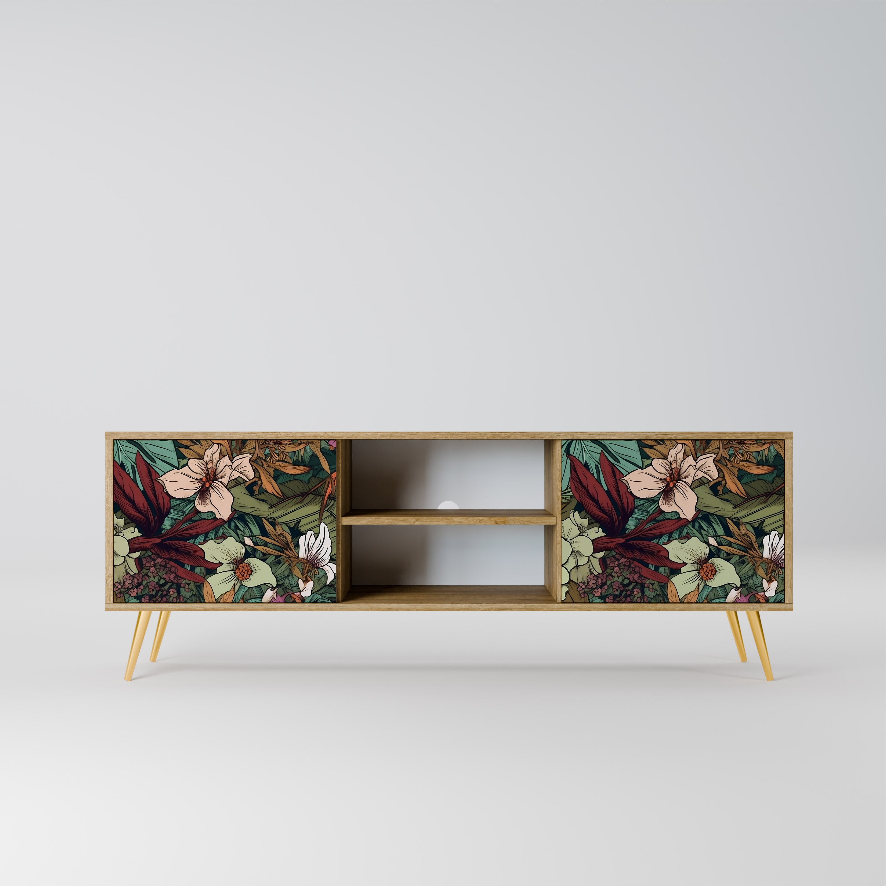 Mueble de TV de 2 puertas BOTANICAL EMERGENCE en efecto roble