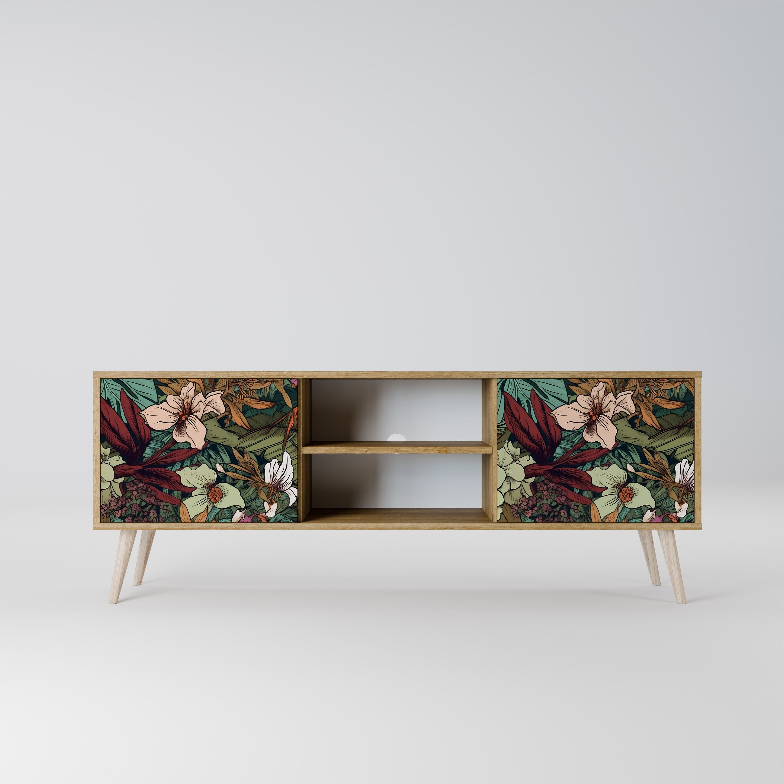 Mueble de TV de 2 puertas BOTANICAL EMERGENCE en efecto roble