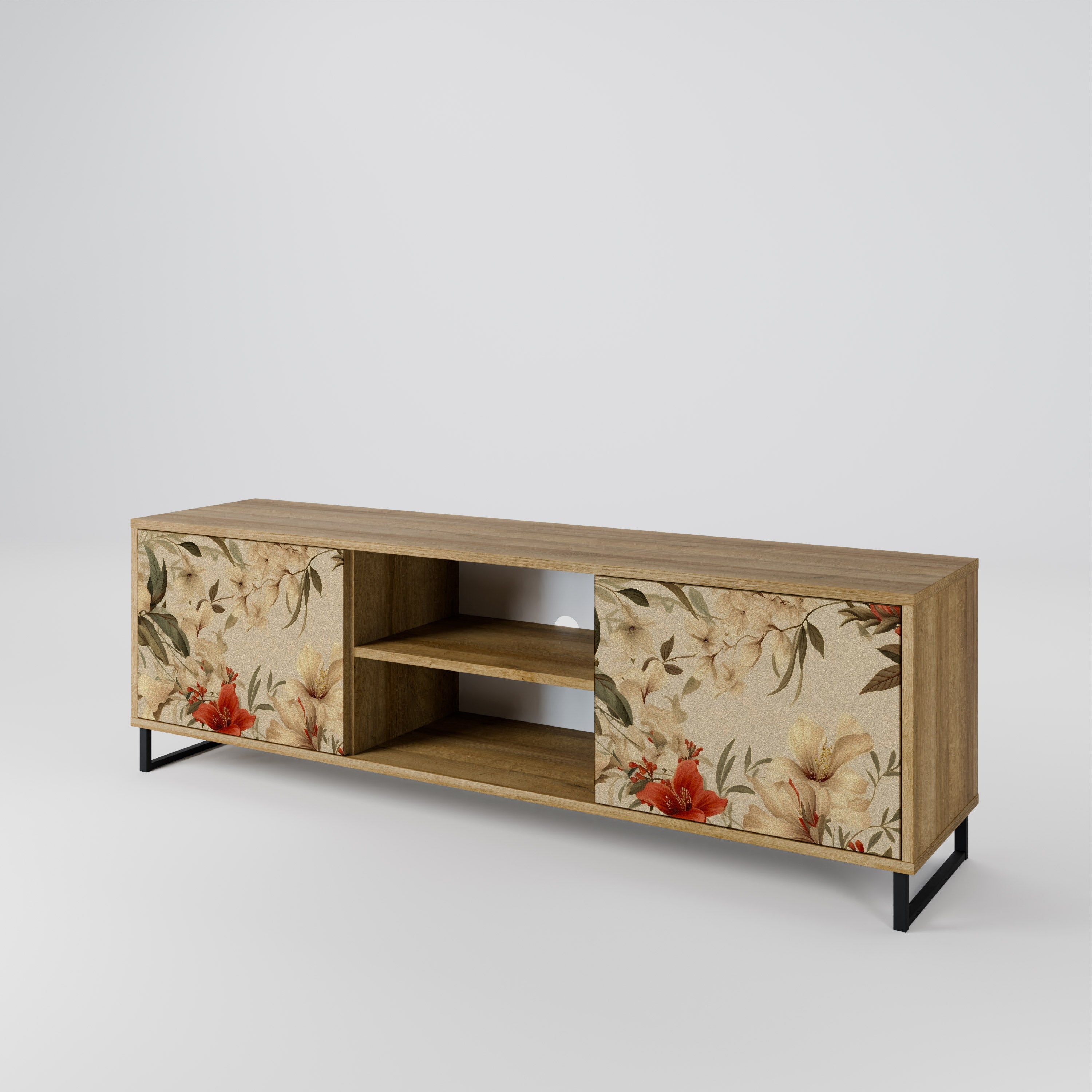 Mueble de TV de 2 puertas BLOOMING HARMONY con efecto roble