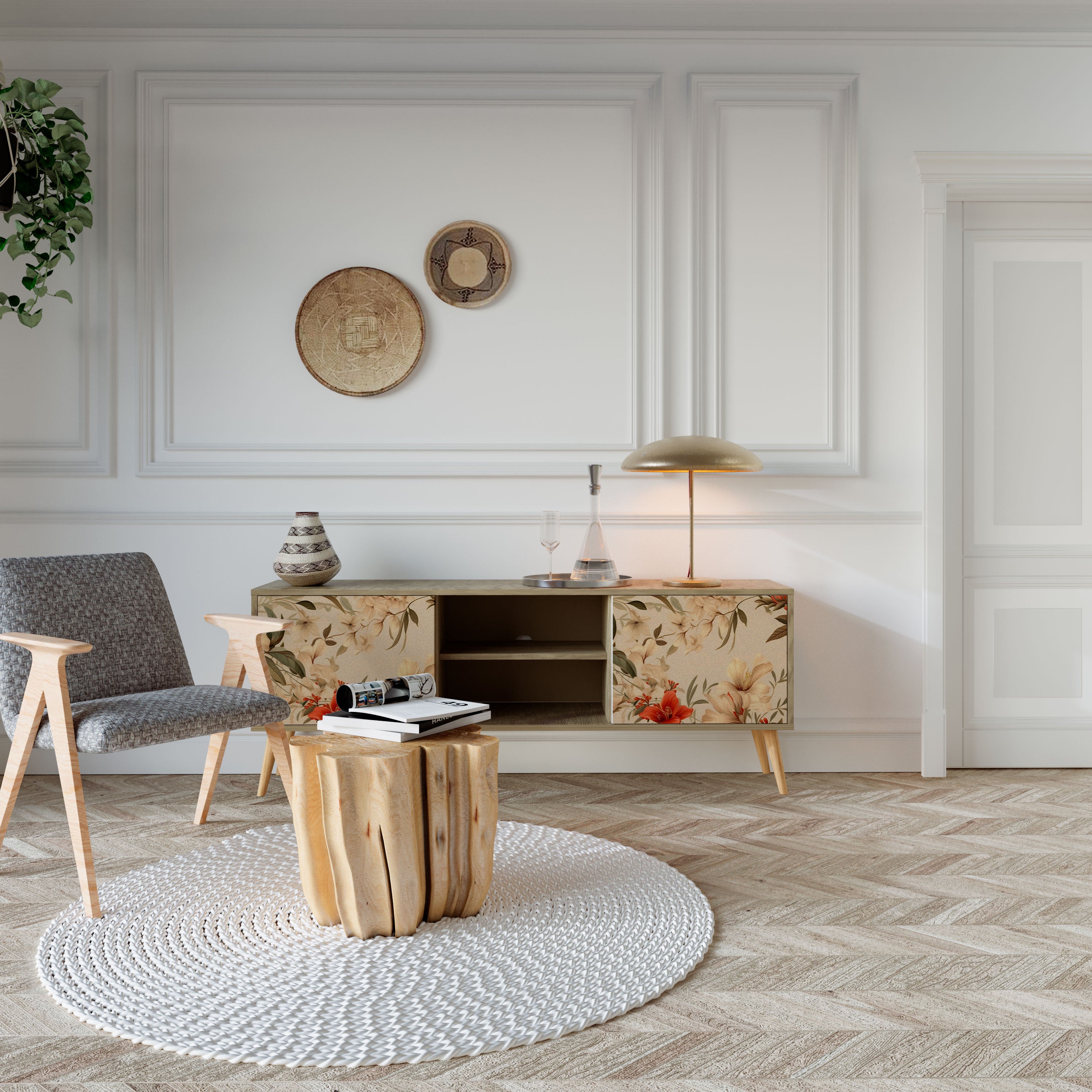 Mueble de TV de 2 puertas BLOOMING HARMONY con efecto roble