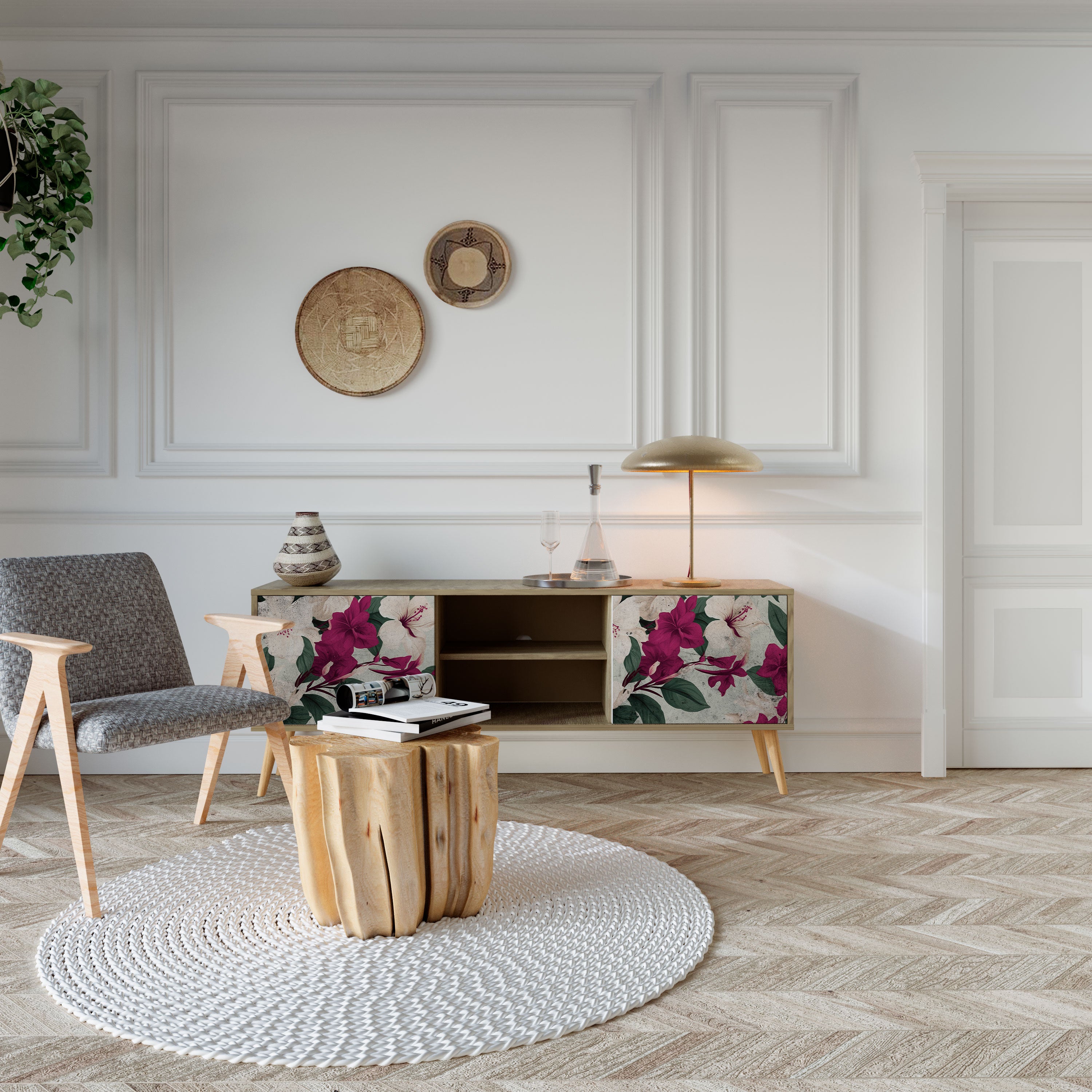 Mueble de TV de 2 puertas FLOWERET DREAM con efecto roble