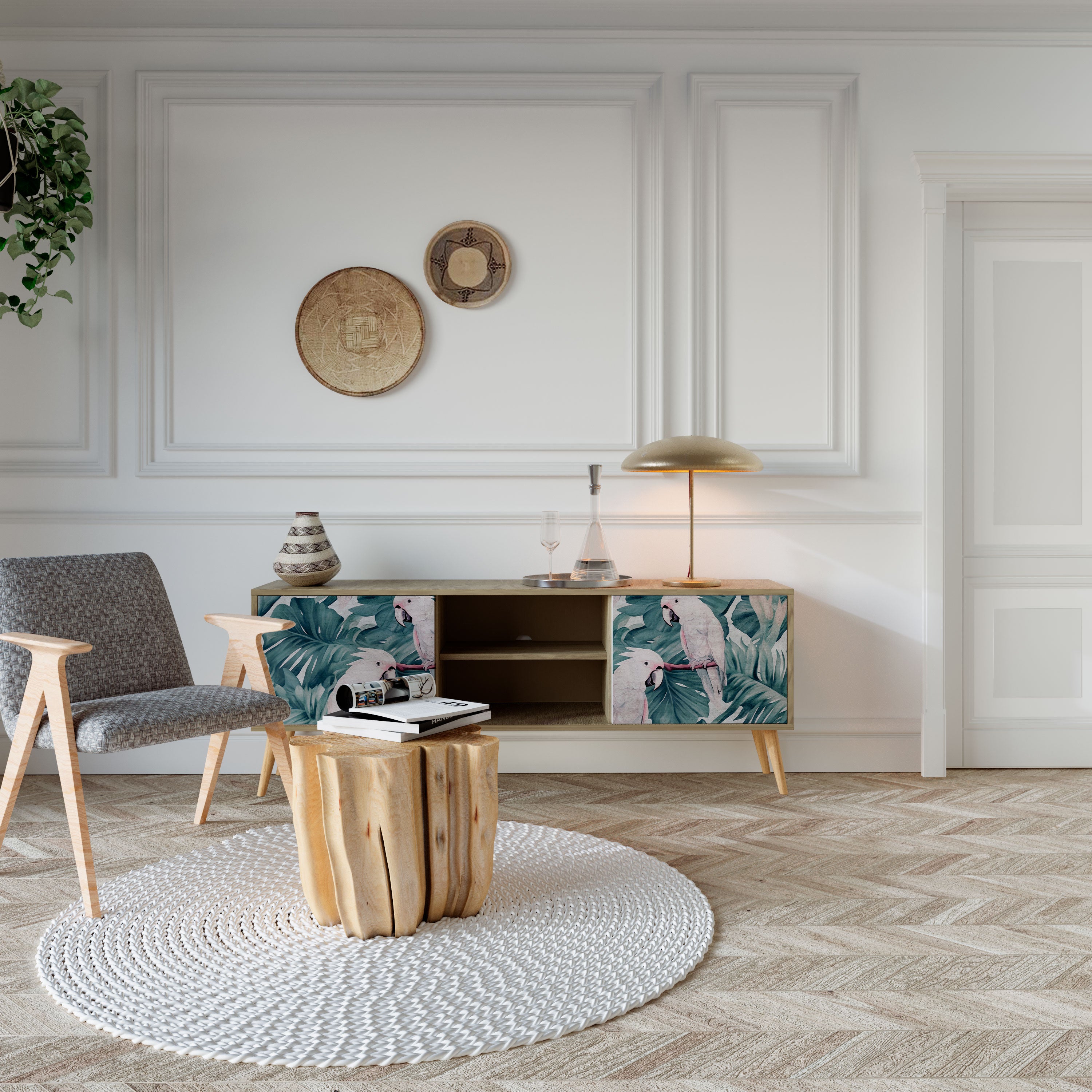 Mueble de TV POPINJAY LOOK de 2 puertas con efecto roble