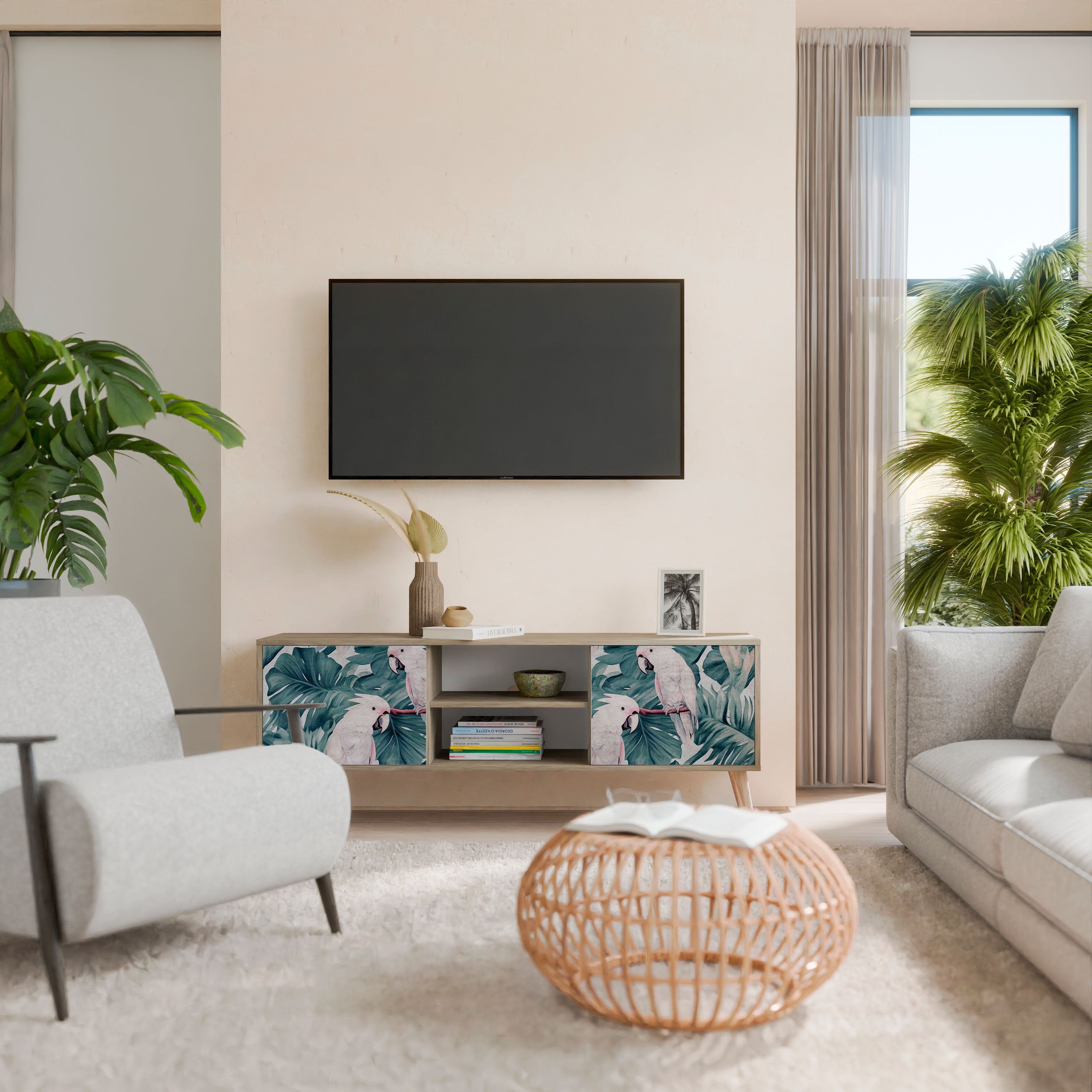 Mueble de TV POPINJAY LOOK de 2 puertas con efecto roble