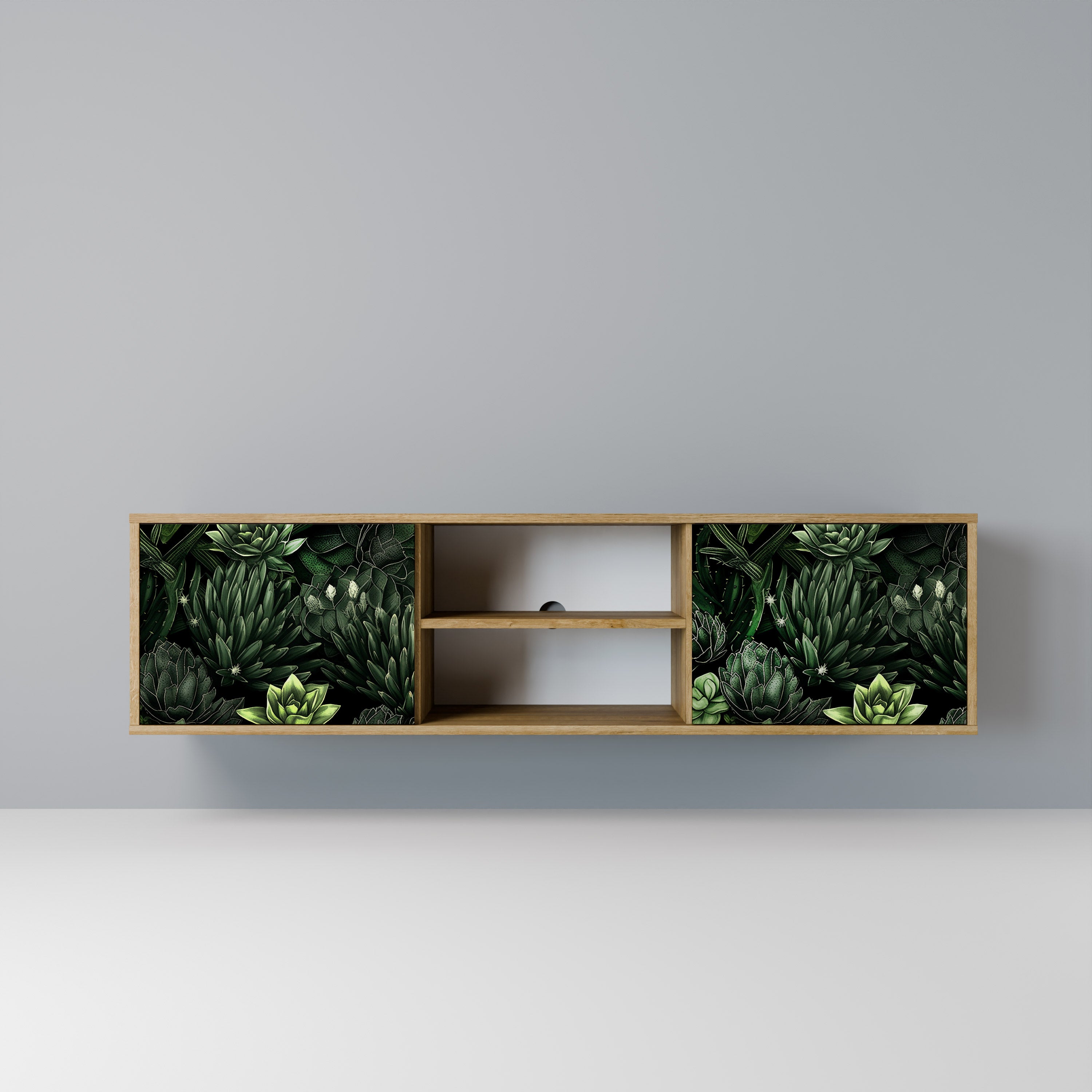 Mueble de TV de 2 puertas SUCCULENT JUNGLE con efecto roble