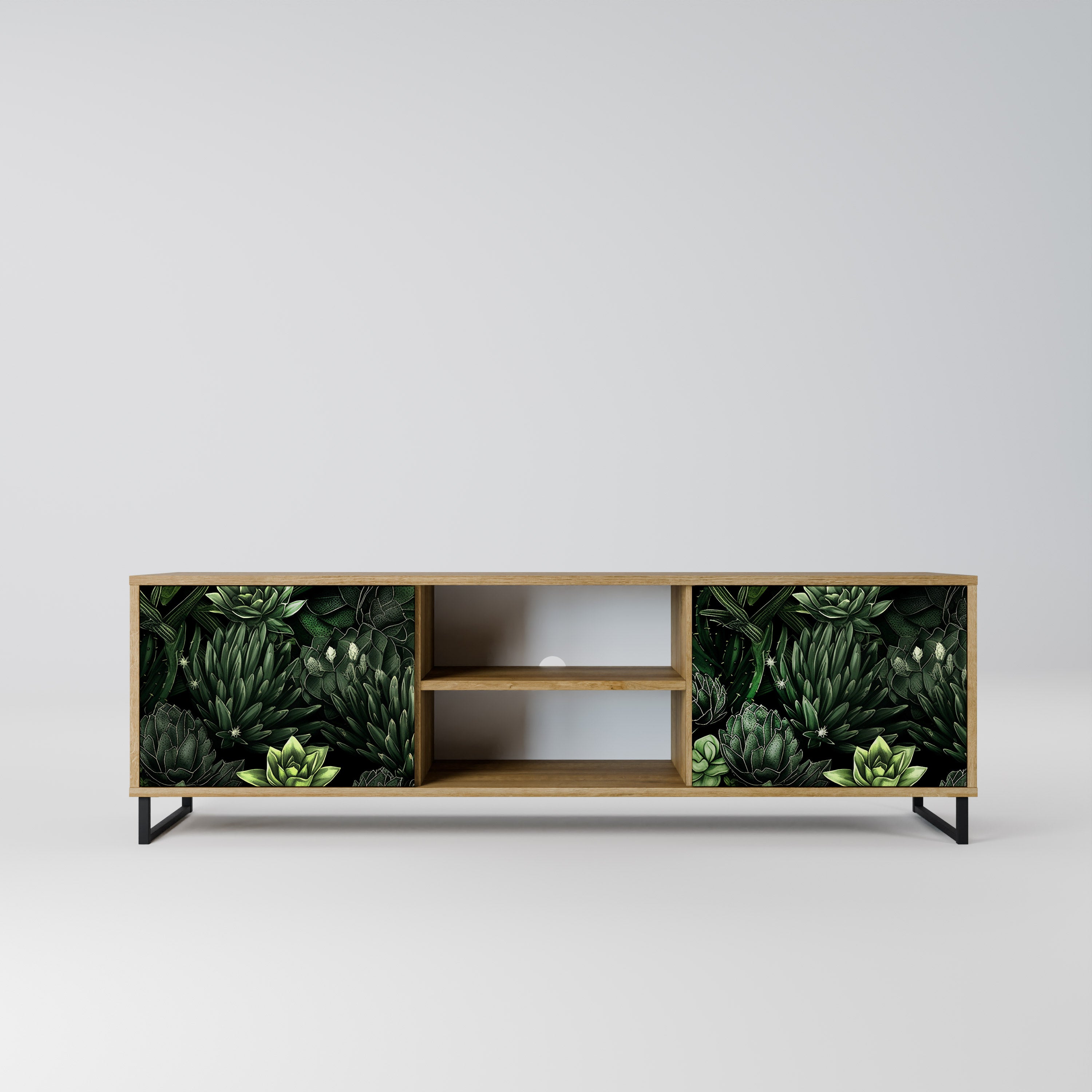 Mueble de TV de 2 puertas SUCCULENT JUNGLE con efecto roble