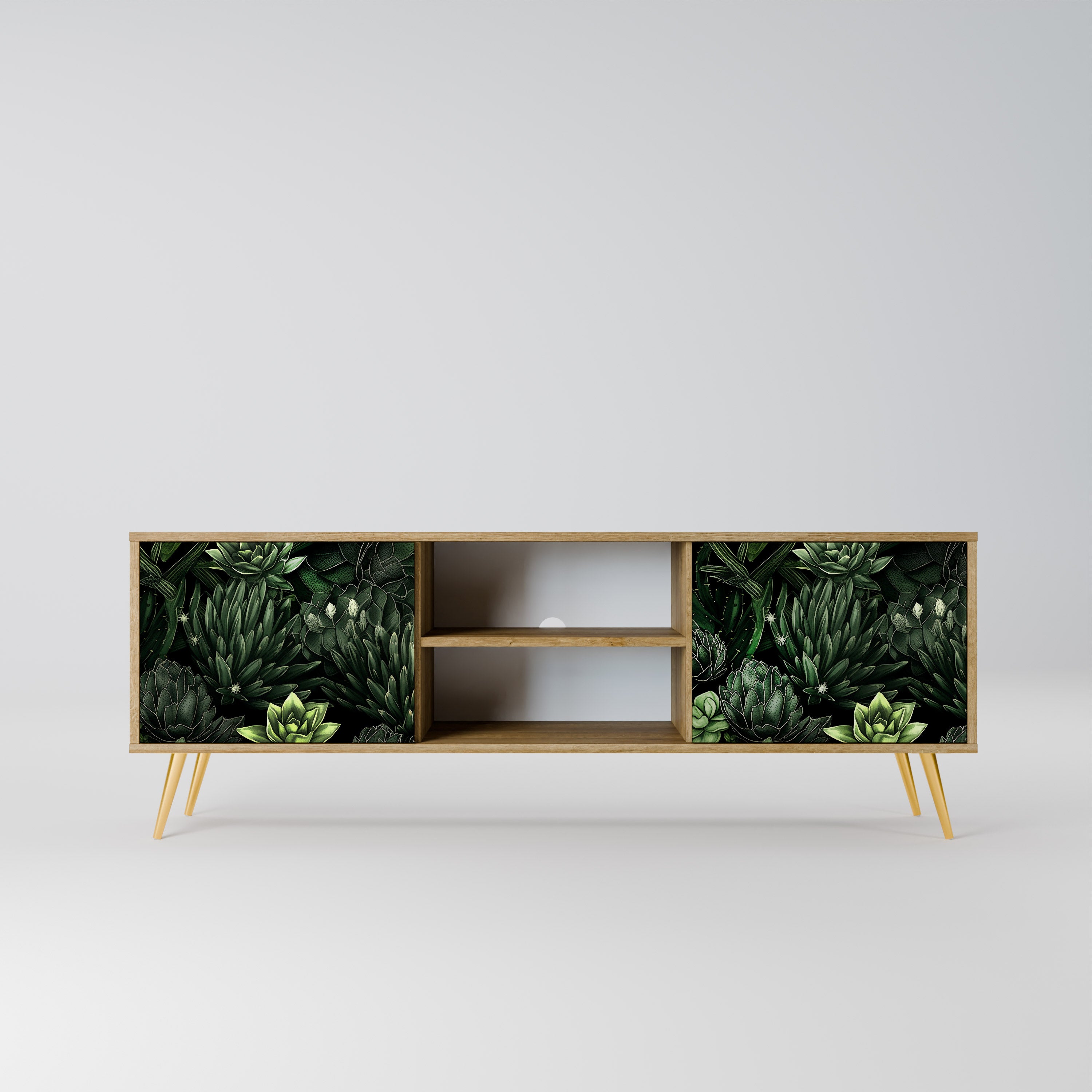 Mueble de TV de 2 puertas SUCCULENT JUNGLE con efecto roble