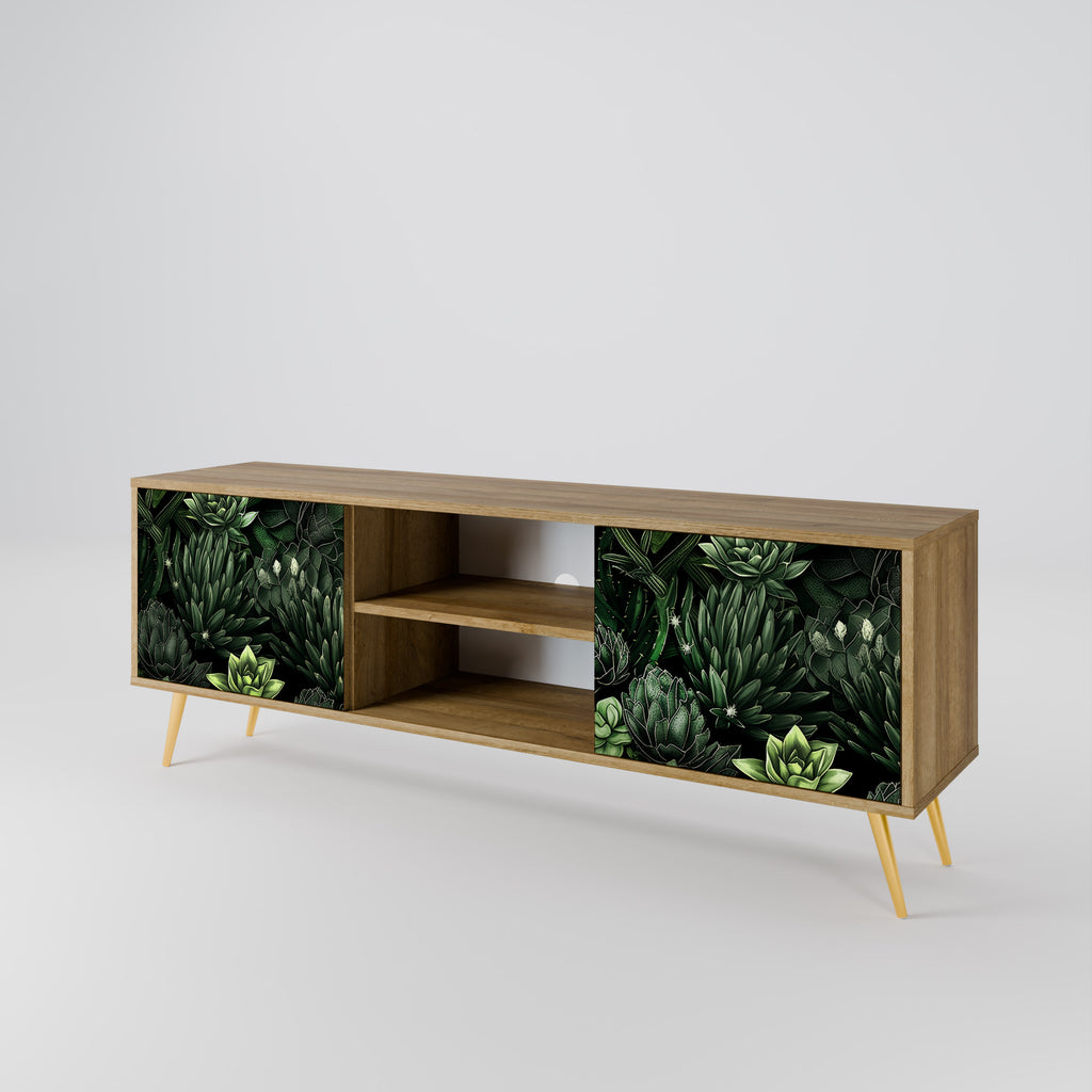 Mueble de TV de 2 puertas SUCCULENT JUNGLE con efecto roble