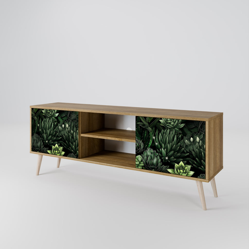 Mueble de TV de 2 puertas SUCCULENT JUNGLE con efecto roble