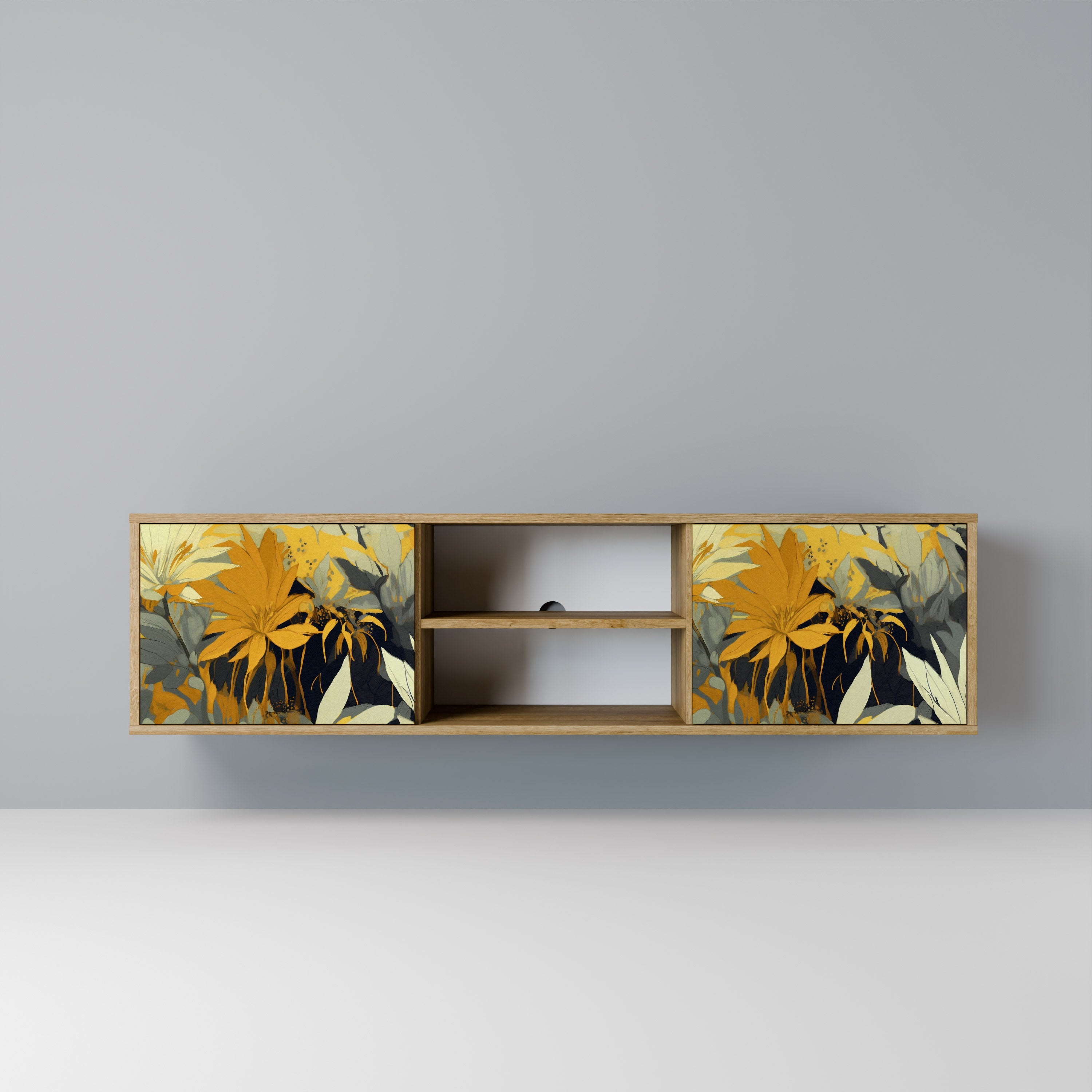 Mueble de TV de 2 puertas SUNKISSED LILY con efecto roble