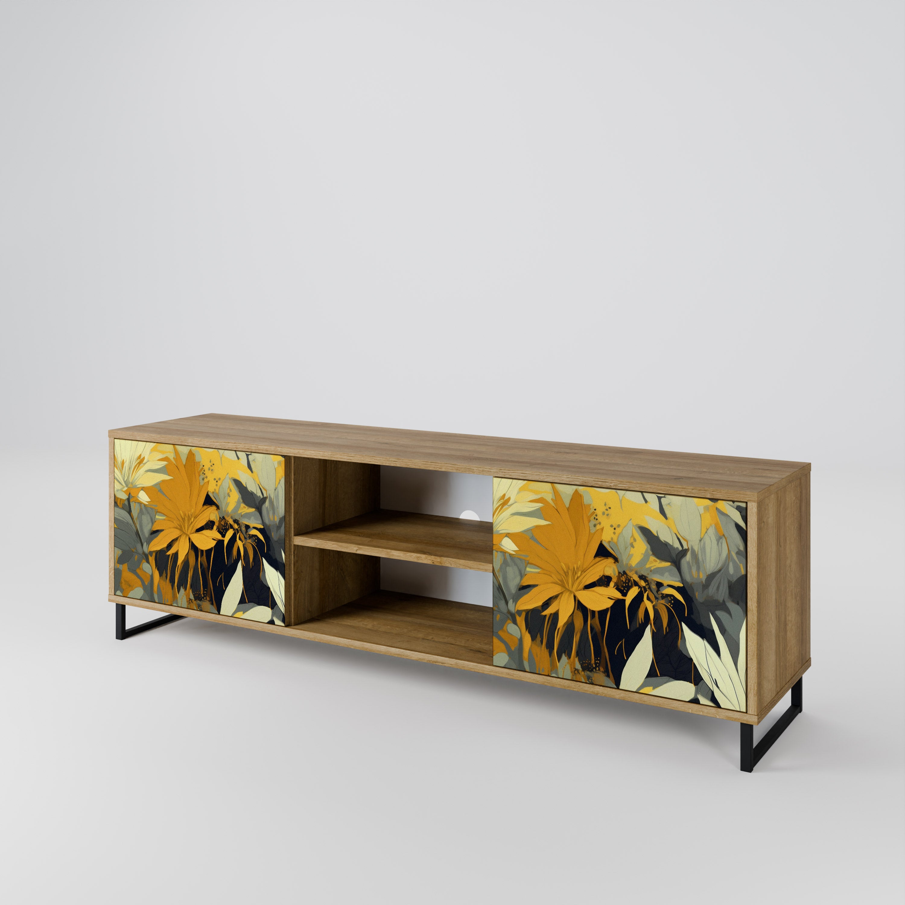 Mueble de TV de 2 puertas SUNKISSED LILY con efecto roble