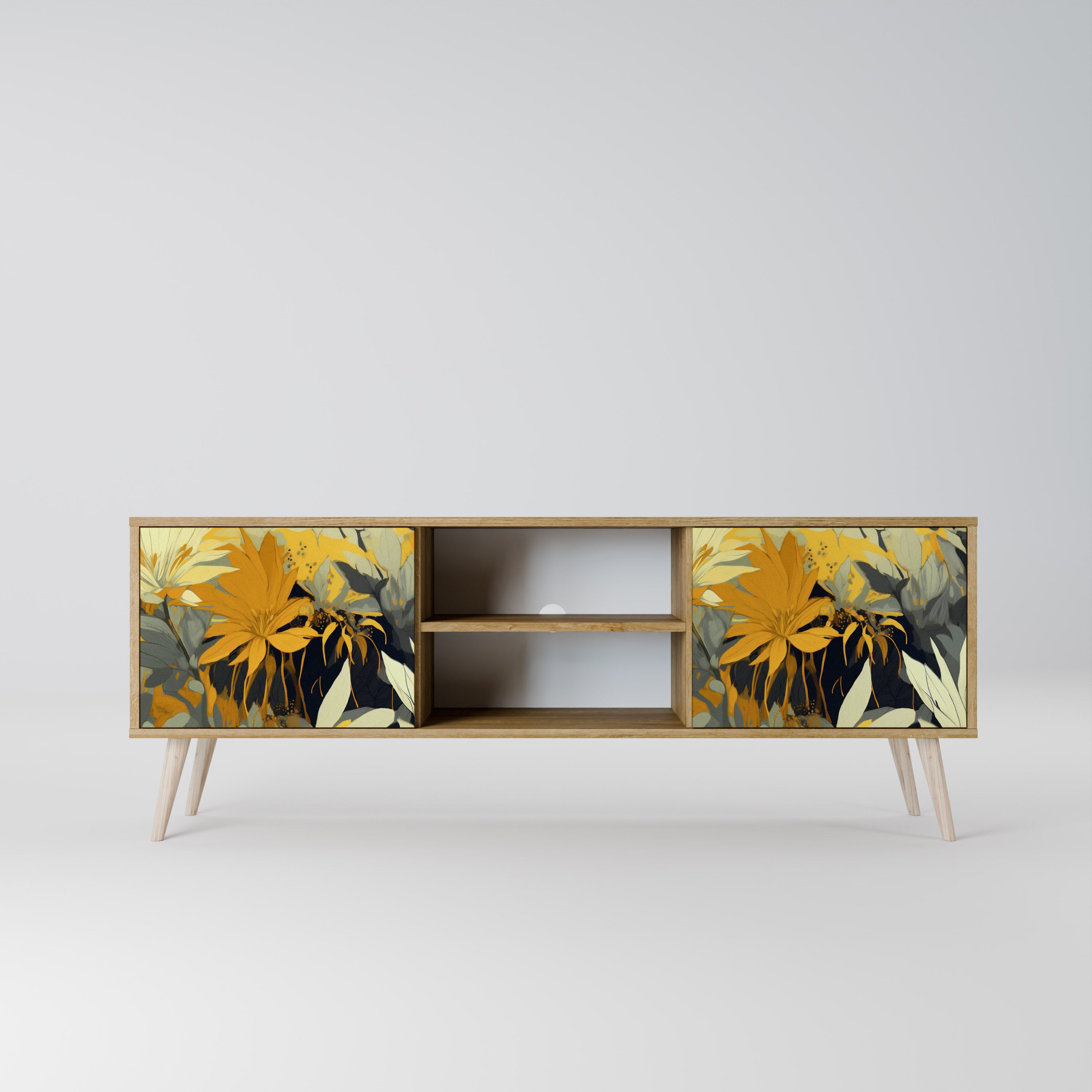 Mueble de TV de 2 puertas SUNKISSED LILY con efecto roble