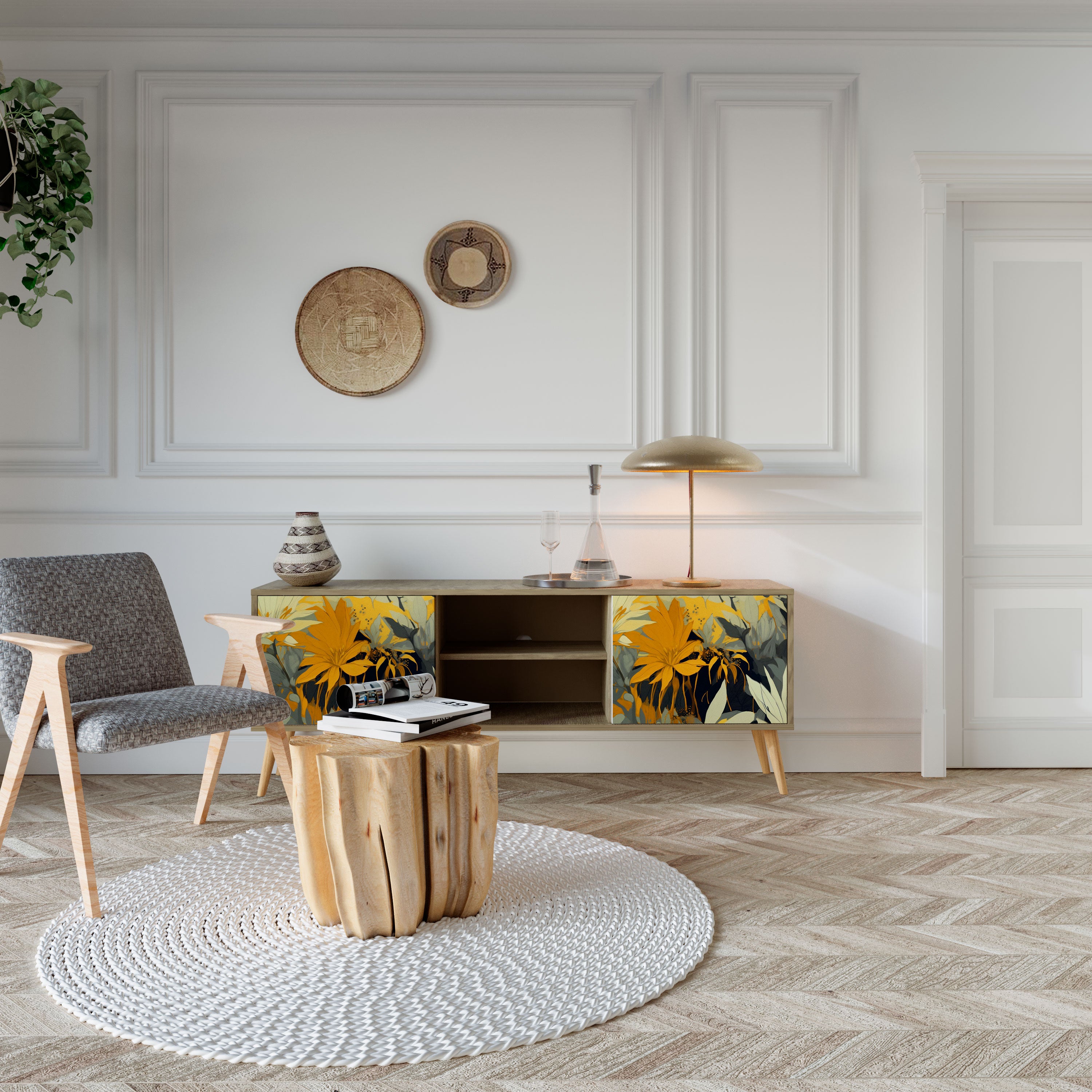 Mueble de TV de 2 puertas SUNKISSED LILY con efecto roble