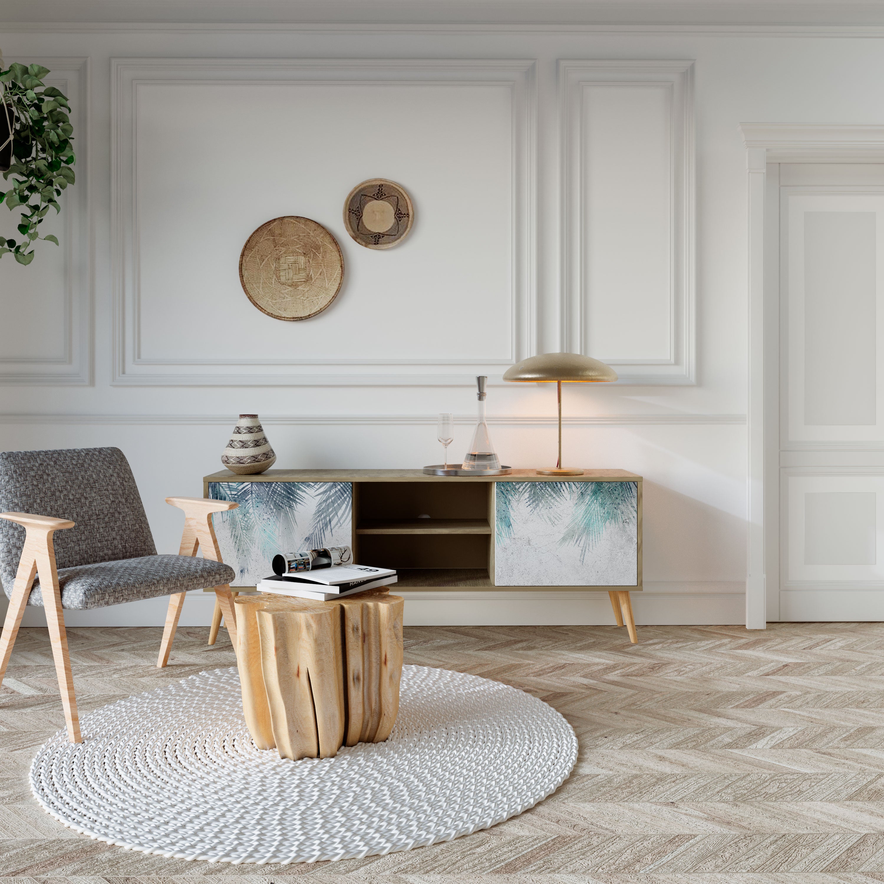 Mueble de TV de 2 puertas PALM VEIL con efecto roble