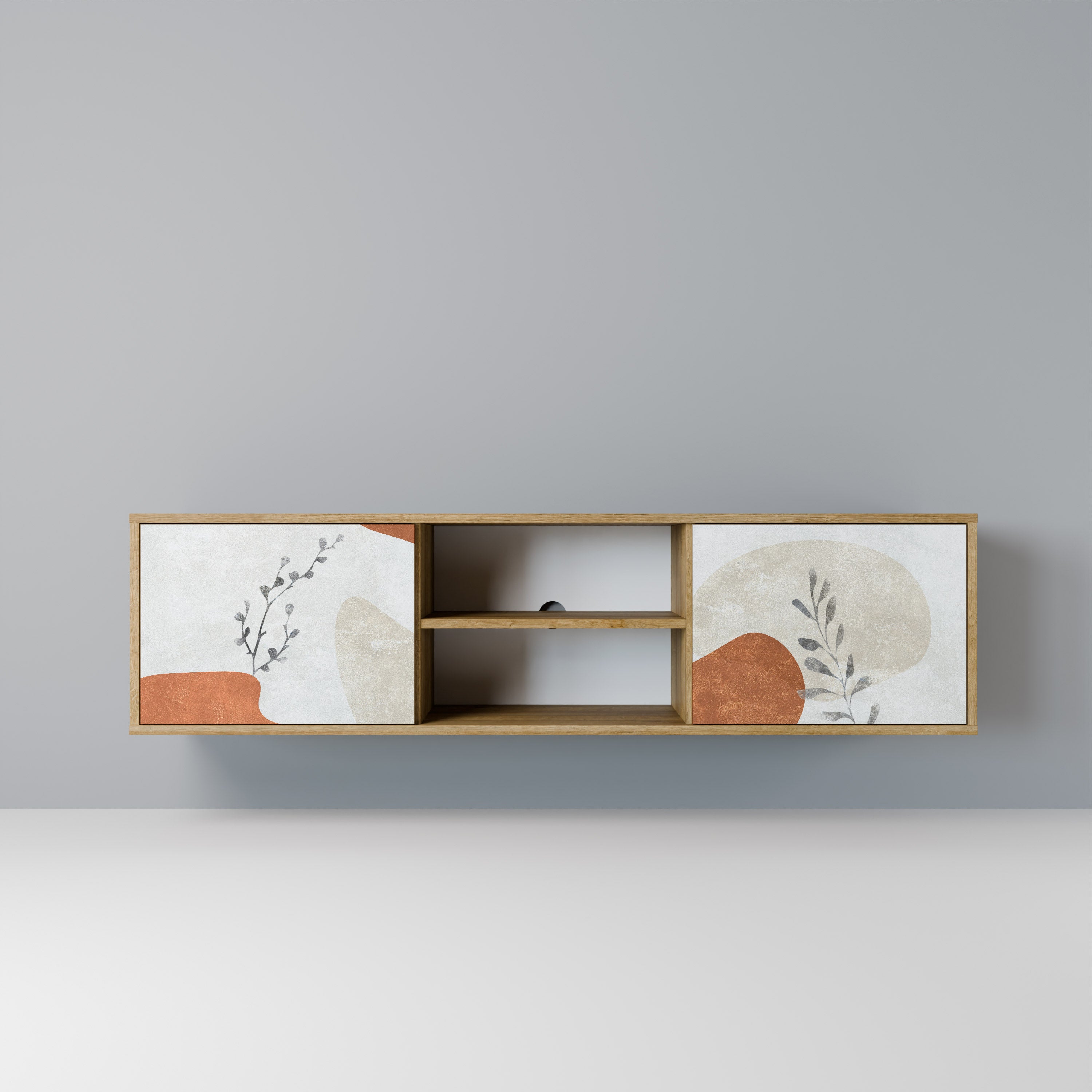 Mueble de TV de 2 puertas TRANQUIL TWIG con efecto roble