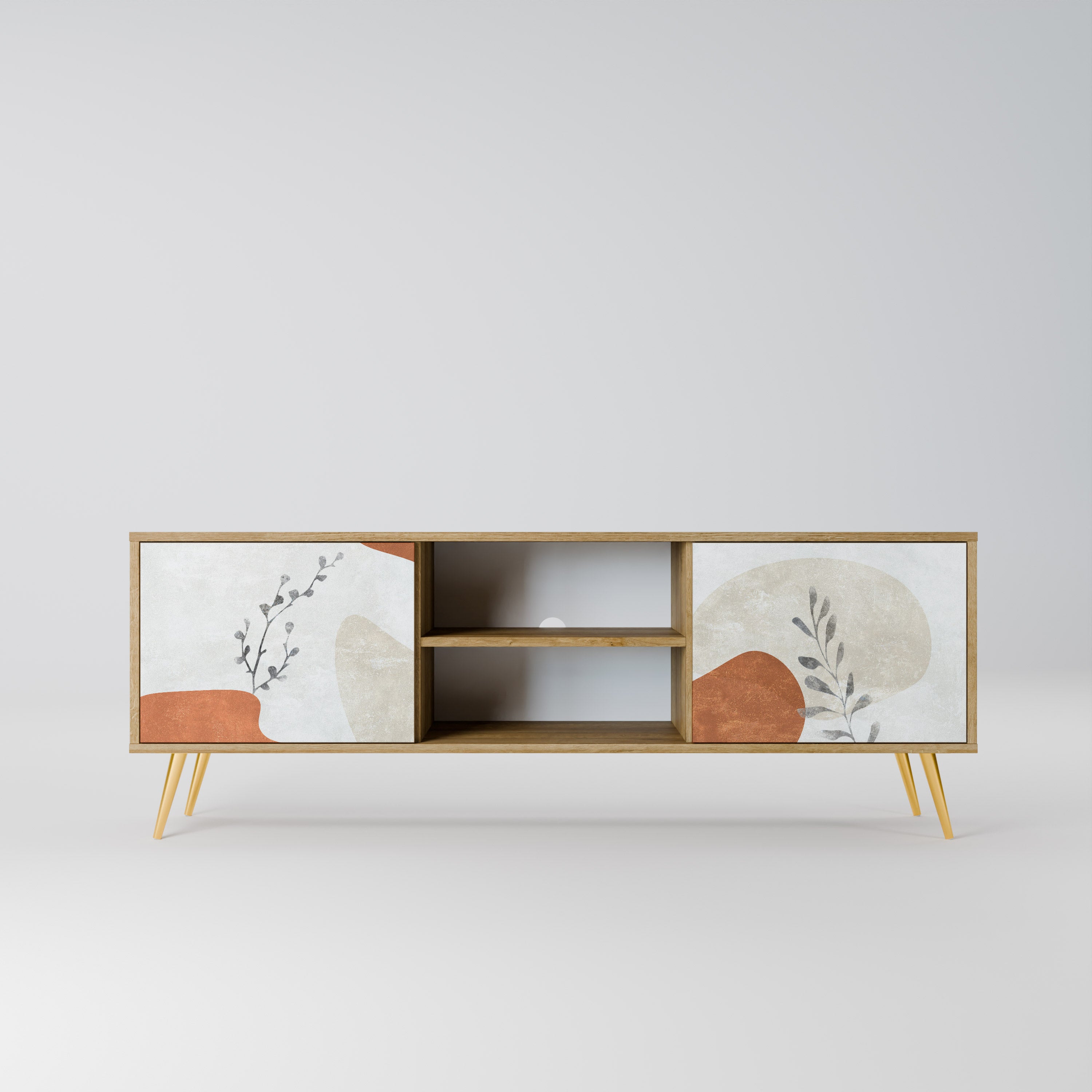 Mueble de TV de 2 puertas TRANQUIL TWIG con efecto roble