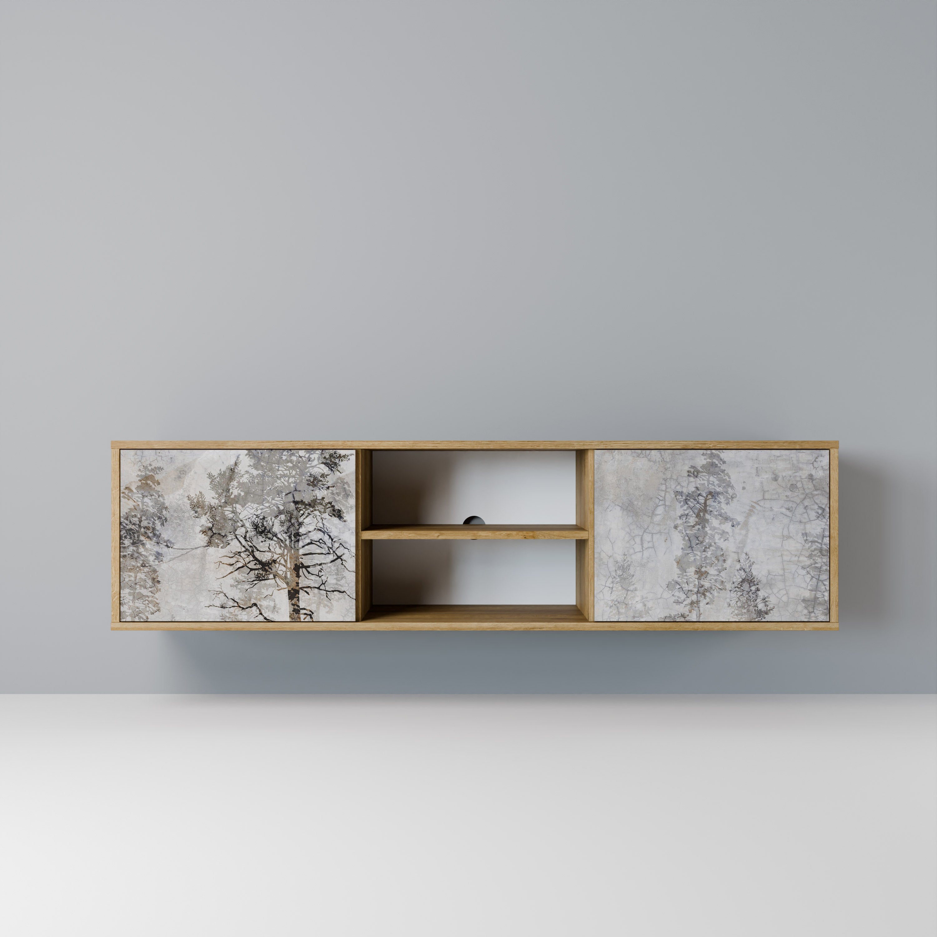 Mueble de TV de 2 puertas FADE IN THE TREES con efecto roble