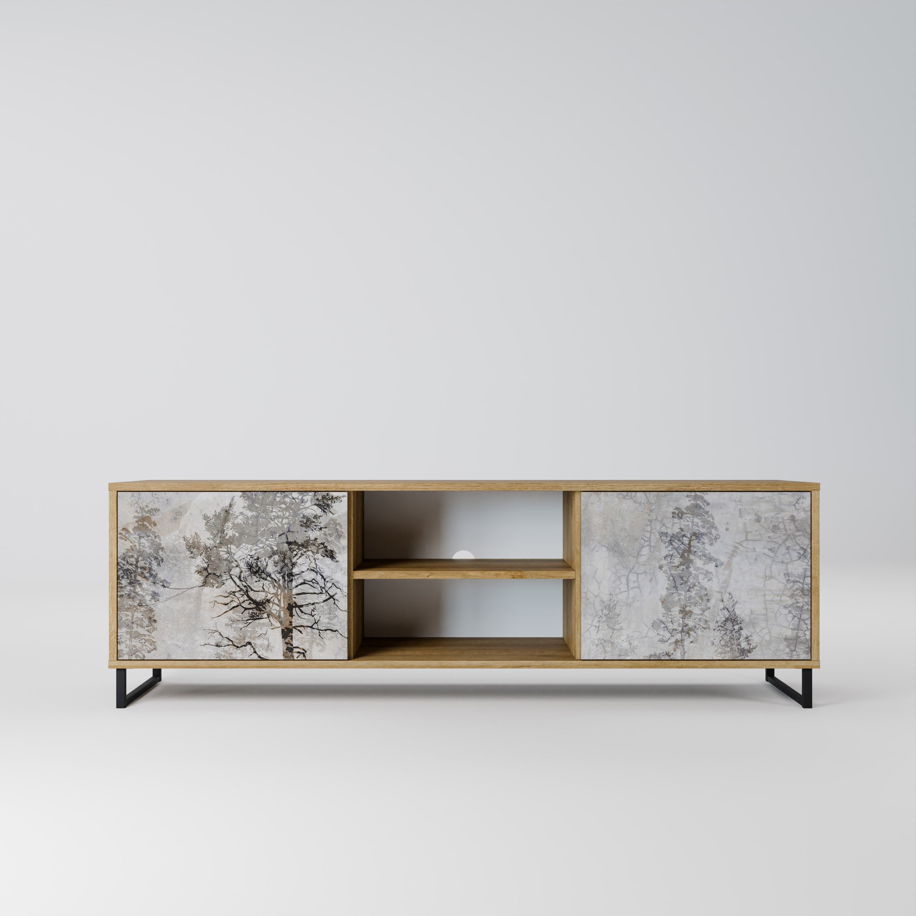 Mueble de TV de 2 puertas FADE IN THE TREES con efecto roble